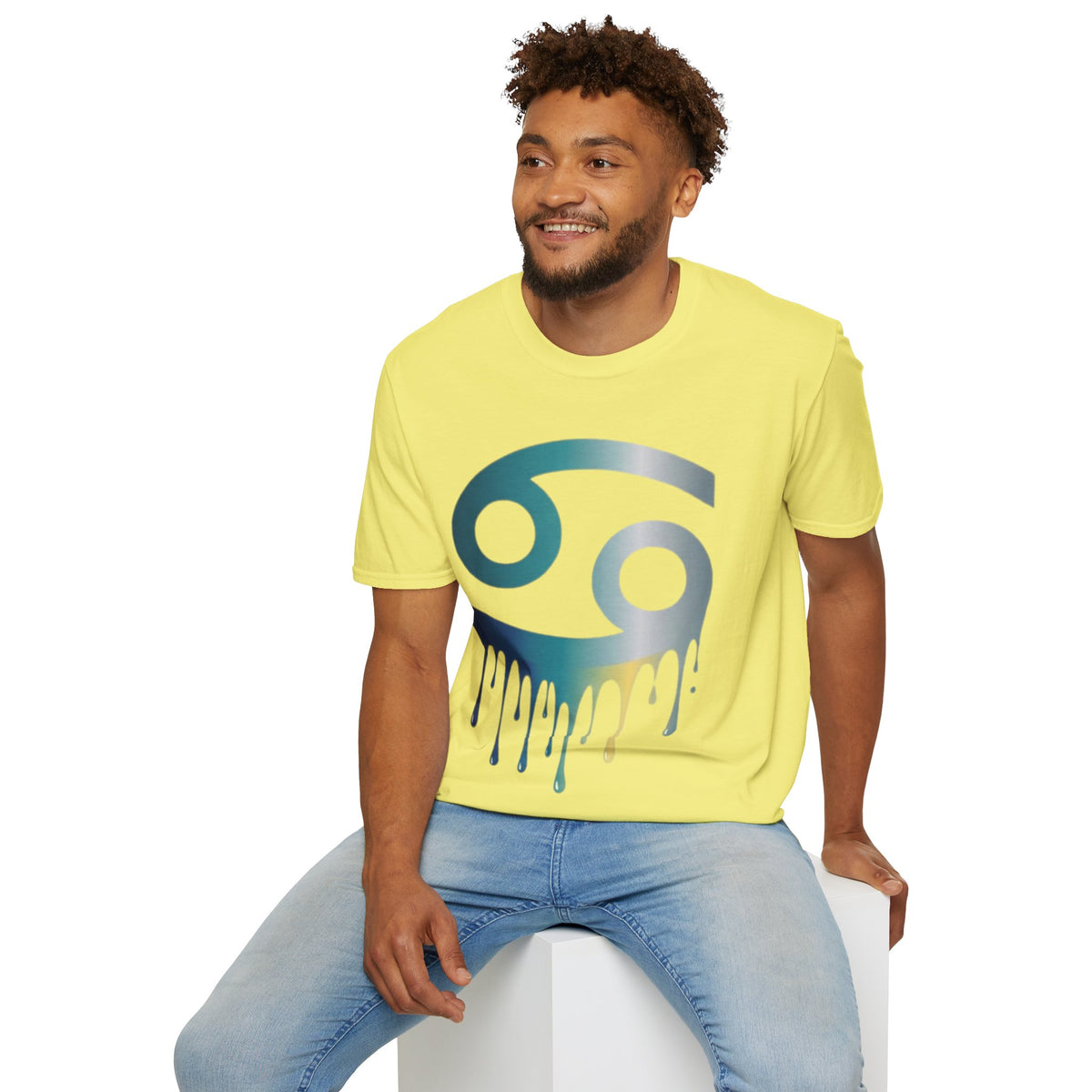 Cancer Zodiac T‑Shirt — Dripping Gradient Astrology Tee (Cancer Symbol)