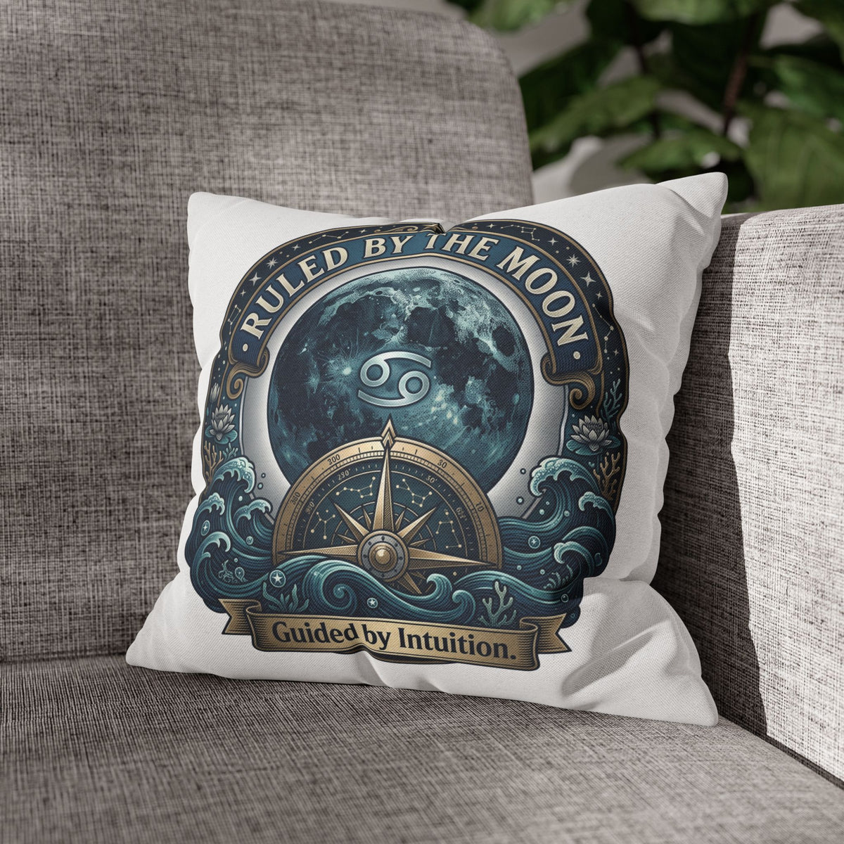 Ruled by the Moon Cancer Zodiac Pillowcase — 'Guided by Intuition' Decorative Throw Pillow Cover