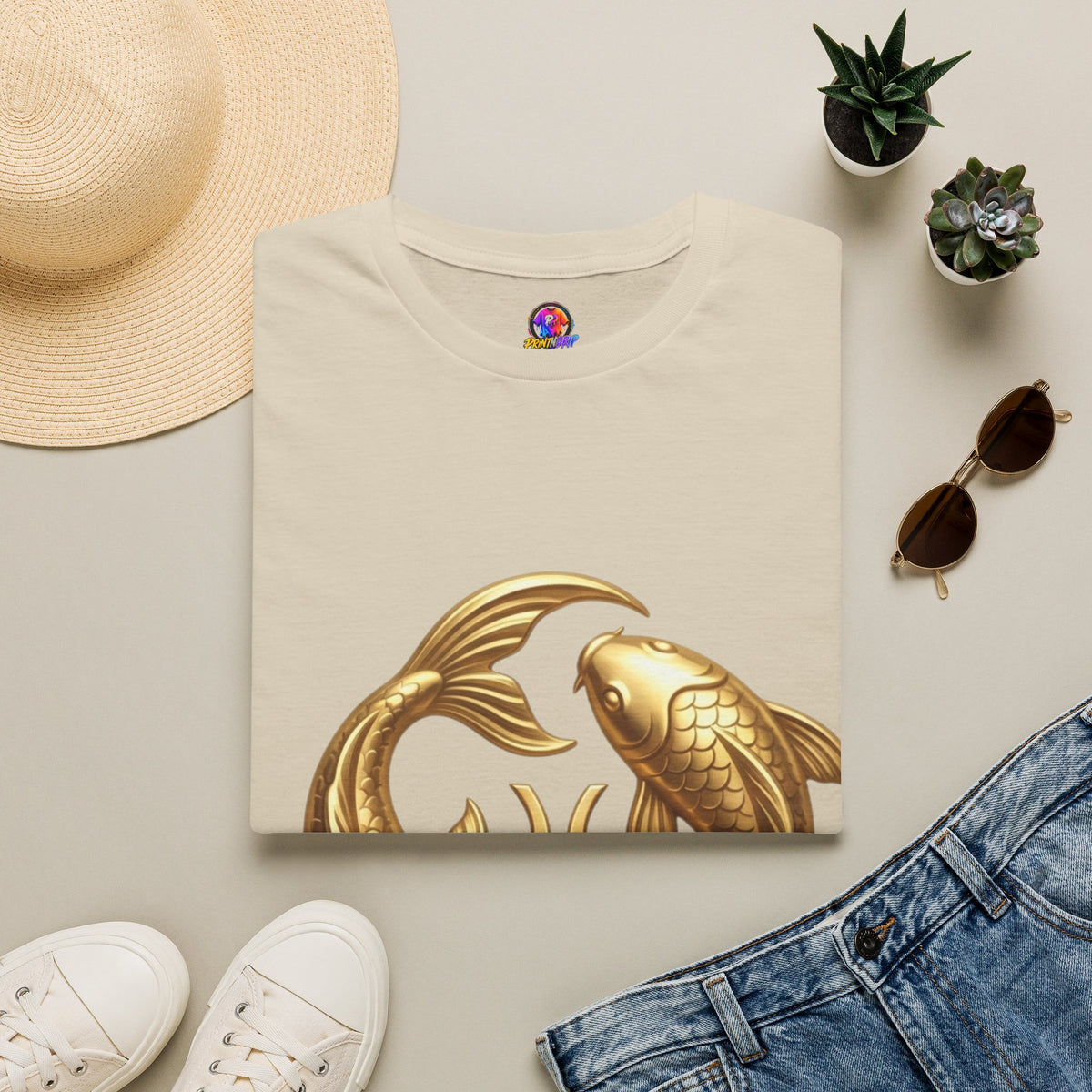 Pisces Gold Fish T-Shirt — Zodiac Symbol Astrology Tee