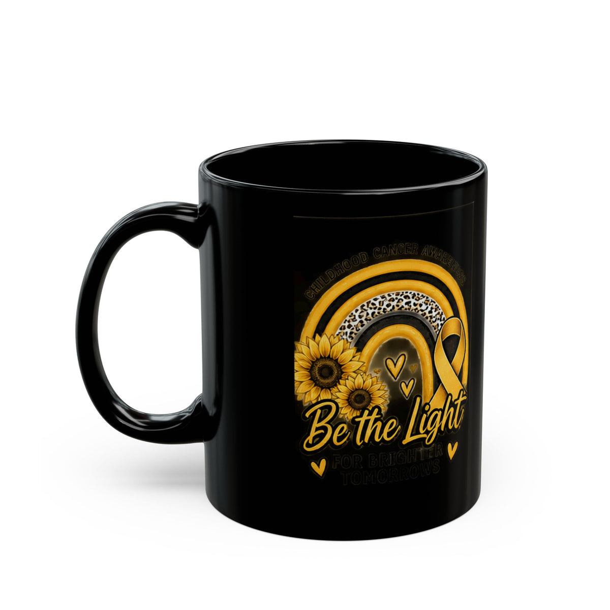 Be the Light Yellow Ribbon Sunflower Mug —Childhood Cancer  Inspirational Black Coffee Cup (11oz, 15oz)