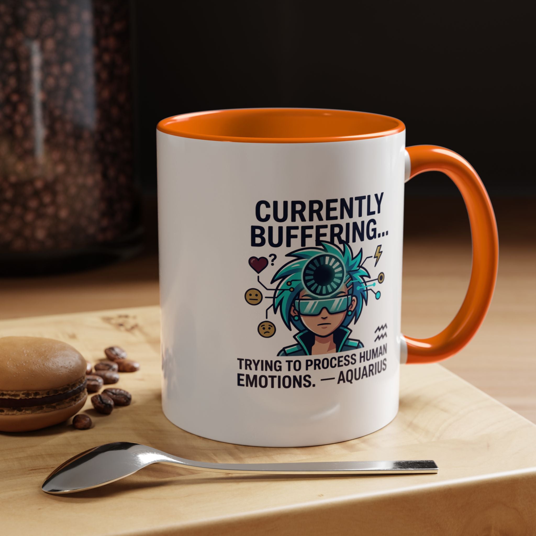 Aquarius Coffee Mug — "Currently Buffering... Trying to Process Human Emotions" Accent Ceramic Mug