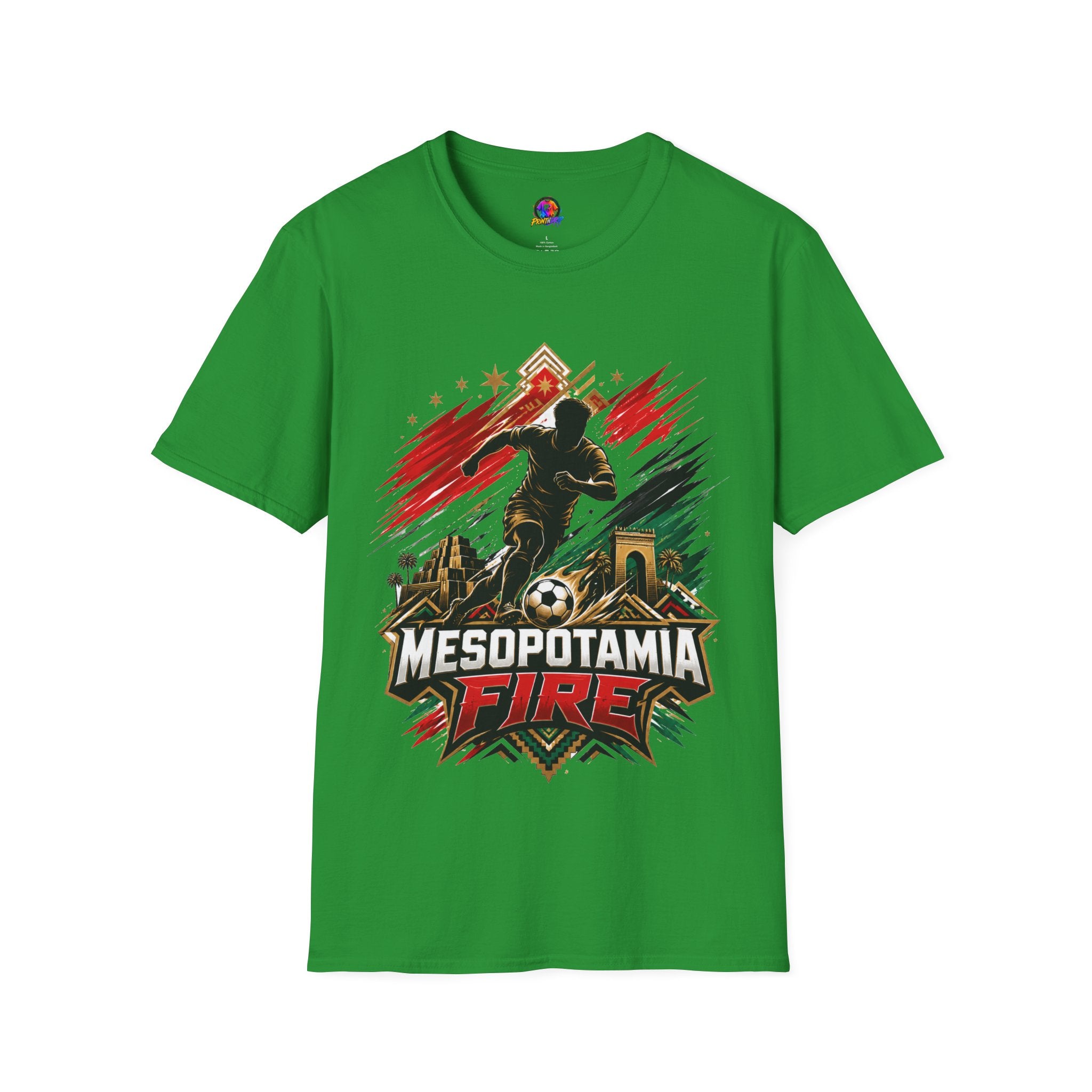 Iraq Mesopotamia Fire Soccer T-Shirt — Vintage Football Player Graphic Tee