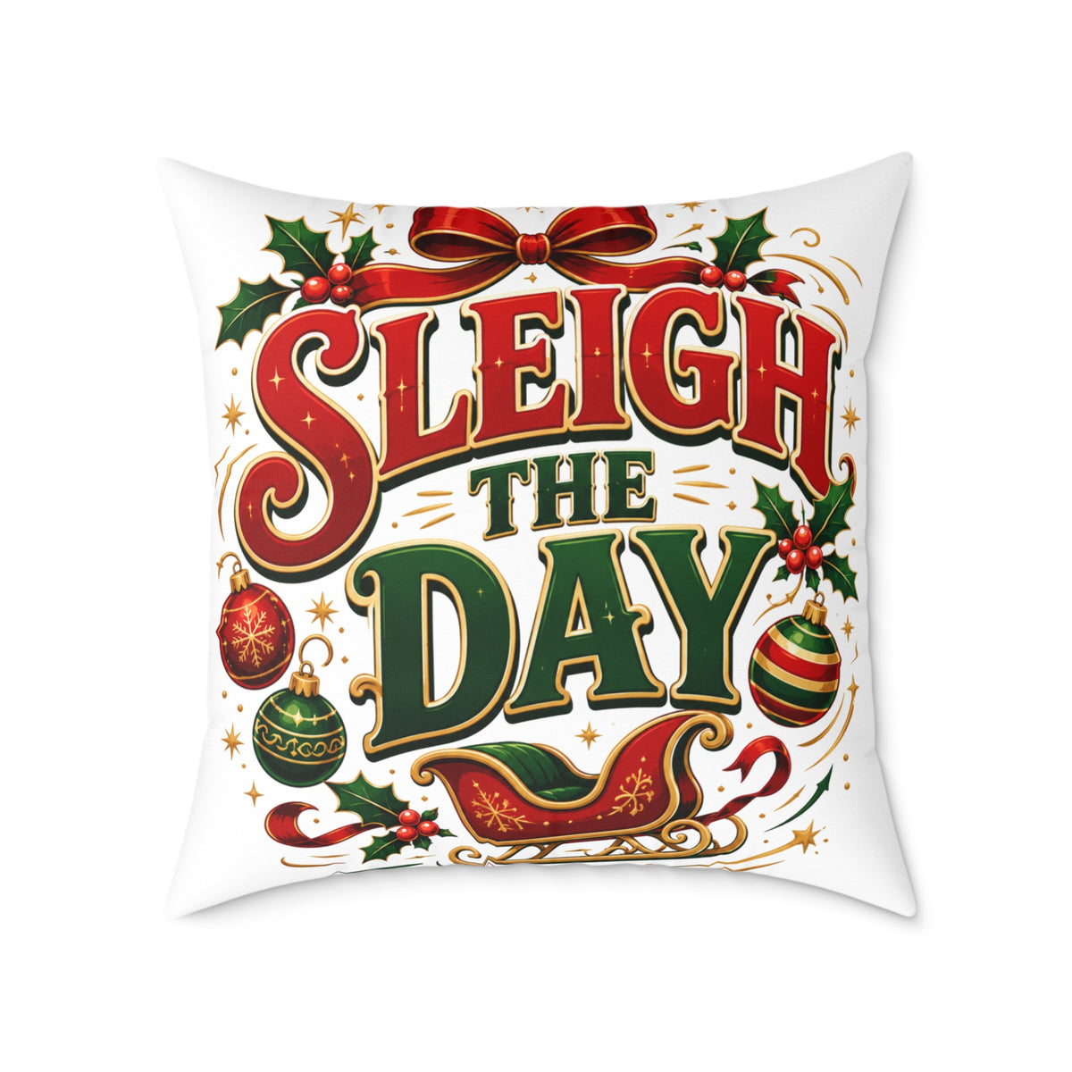 Christmas Pillow — "Sleigh the Day" Holiday Decorative Throw Pillow