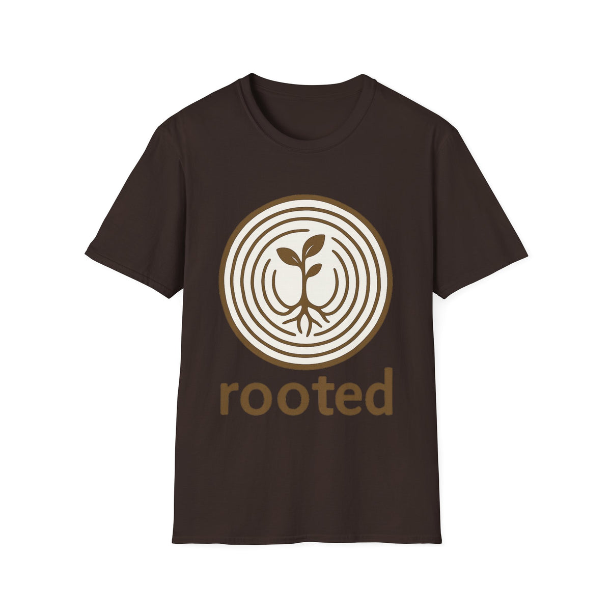 "Rooted" Retro Tree Ring Sapling Tee - Minimalist Earthy Growth Nature White T-Shirt - Trending Now - September 2026