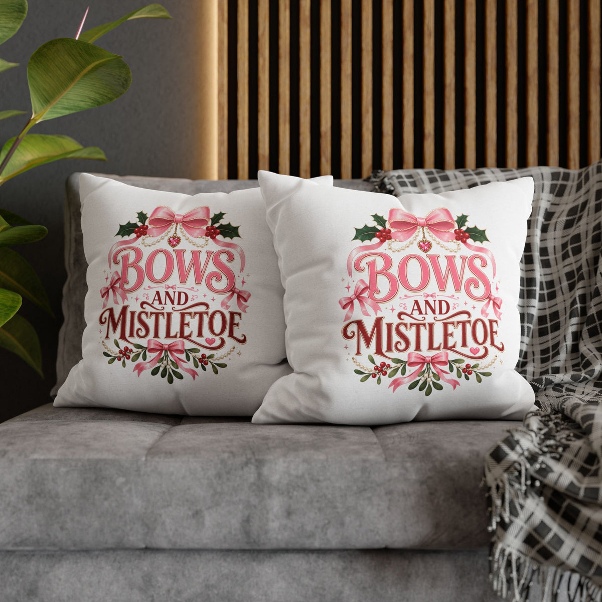 Christmas Pillowcase Bows and Mistletoe Christmas Pillow