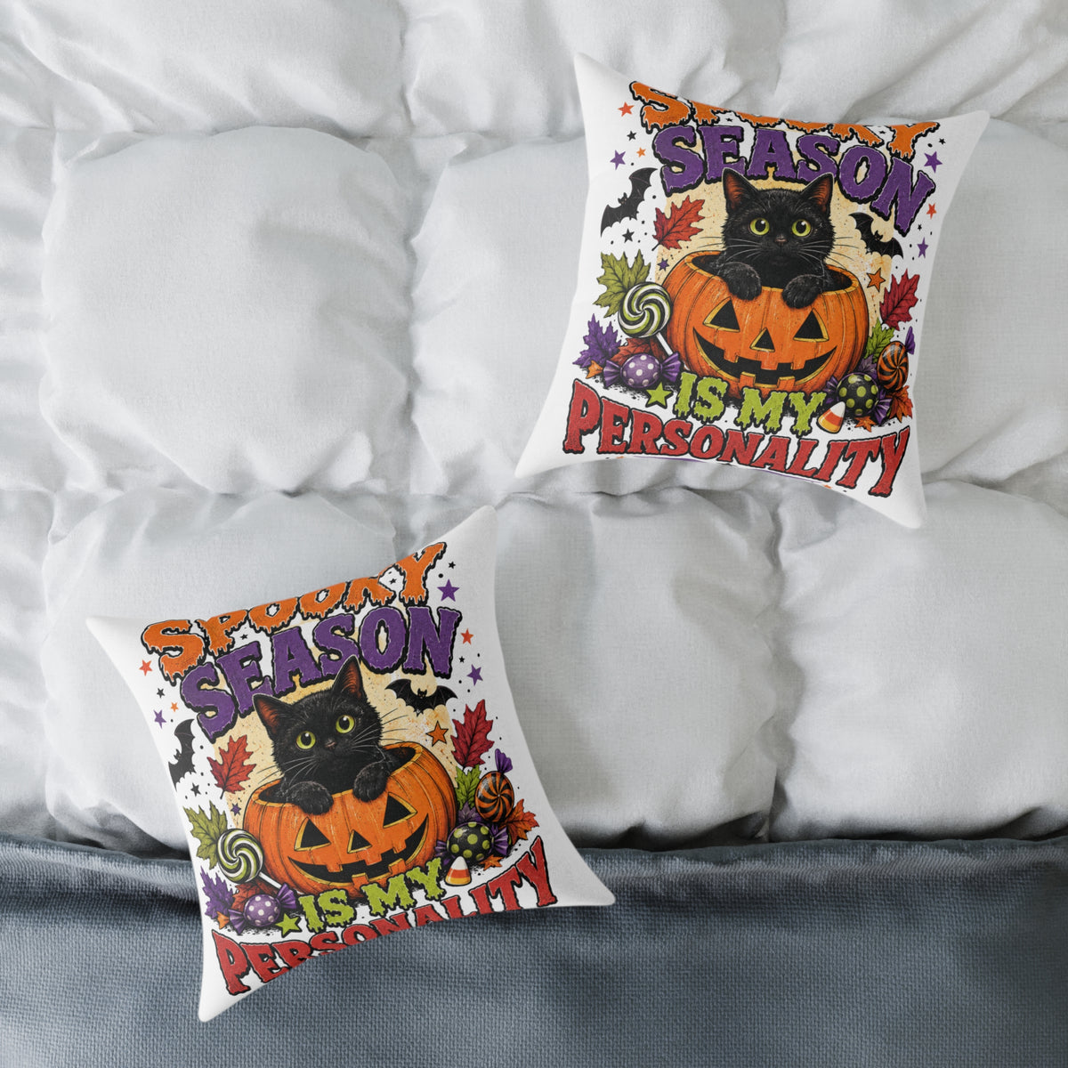 Halloween Pillow — "Season Is My Personality" Black Cat Pumpkin Decorative Throw Pillow