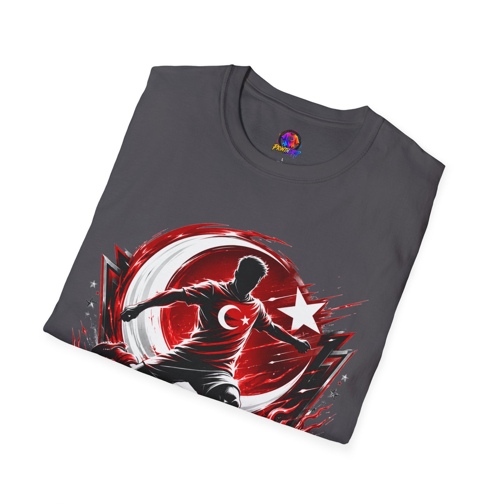 Turkey Crimson Flame Soccer T-Shirt — Turkish Crescent & Star Football Fan Tee