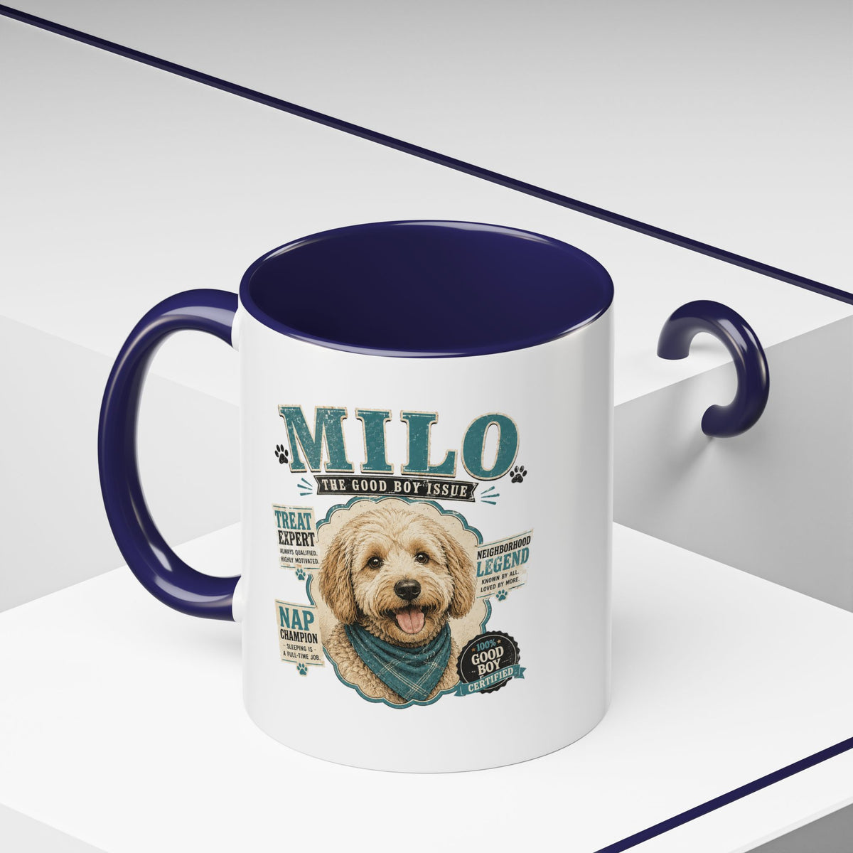 Milo Bailey Dog Dad Mom Personalized Dog Mug — "Milo The Good Boy" Accent Coffee Mug