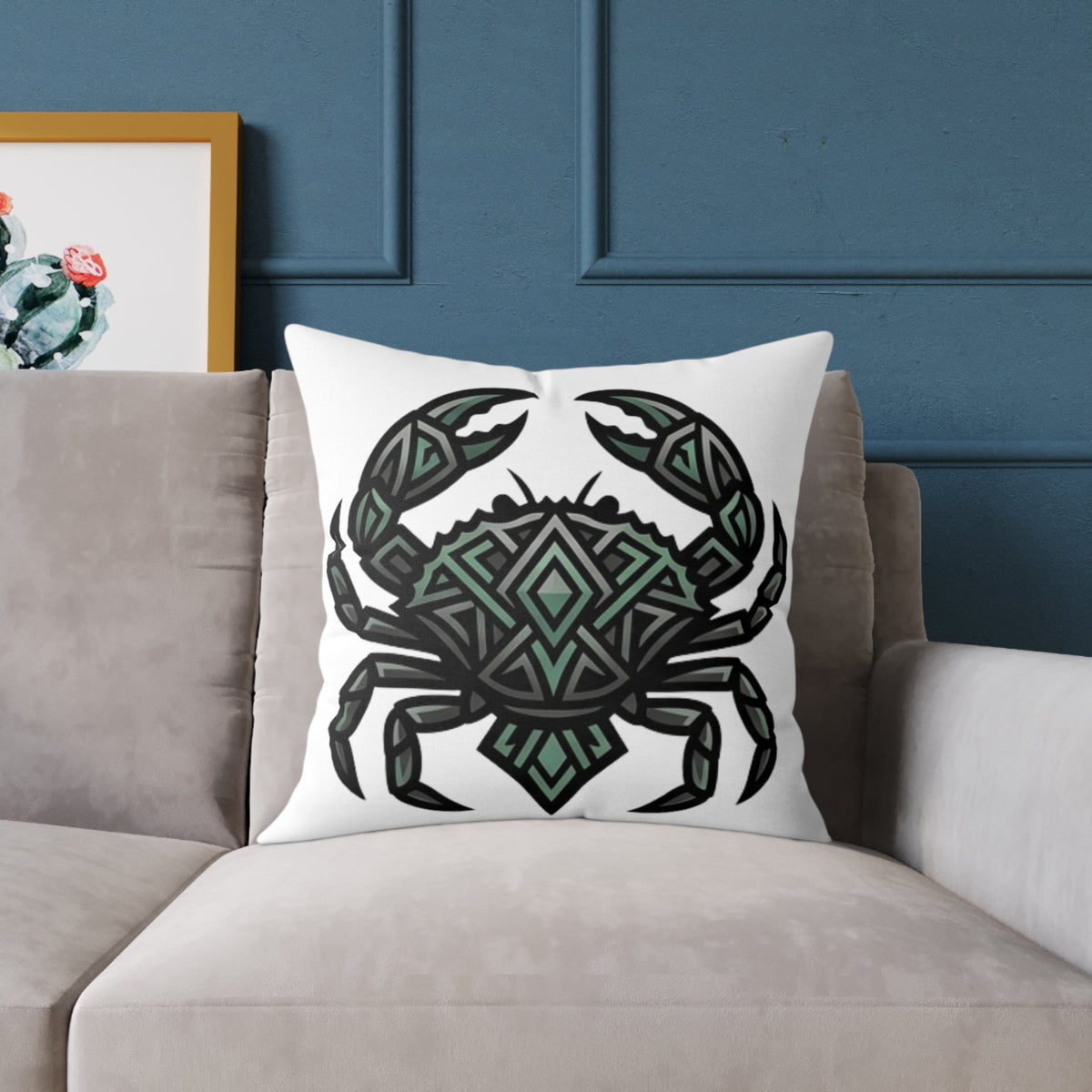 Cancer Zodiac Crab Mandala Square Pillow — Geometric Beach Decor Cushion