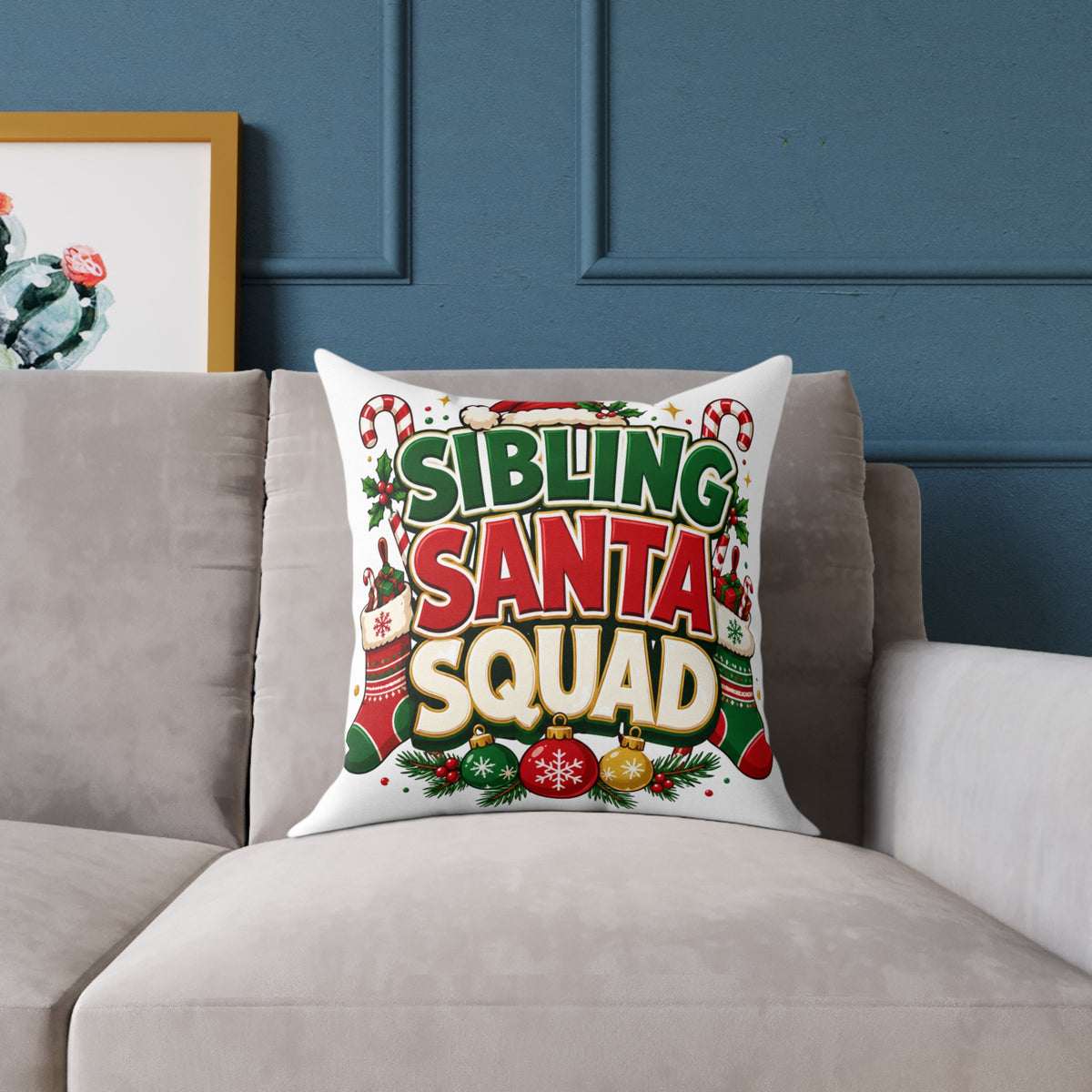 Christmas Sibling Santa Squad Pillow — Christmas Holiday Throw Pillow
