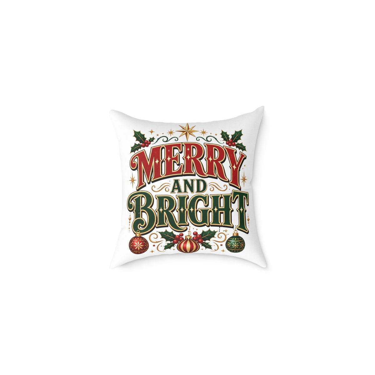 Square Christmas Pillow – "Merry and Bright" / "Mama Claus" Holiday Decorative Throw Pillow