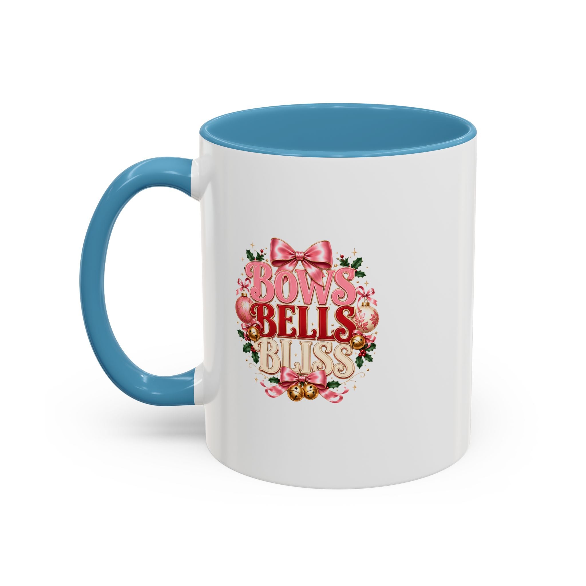 Bows Bells Bliss Holiday Accent Coffee Mug — Festive Pink Christmas Design