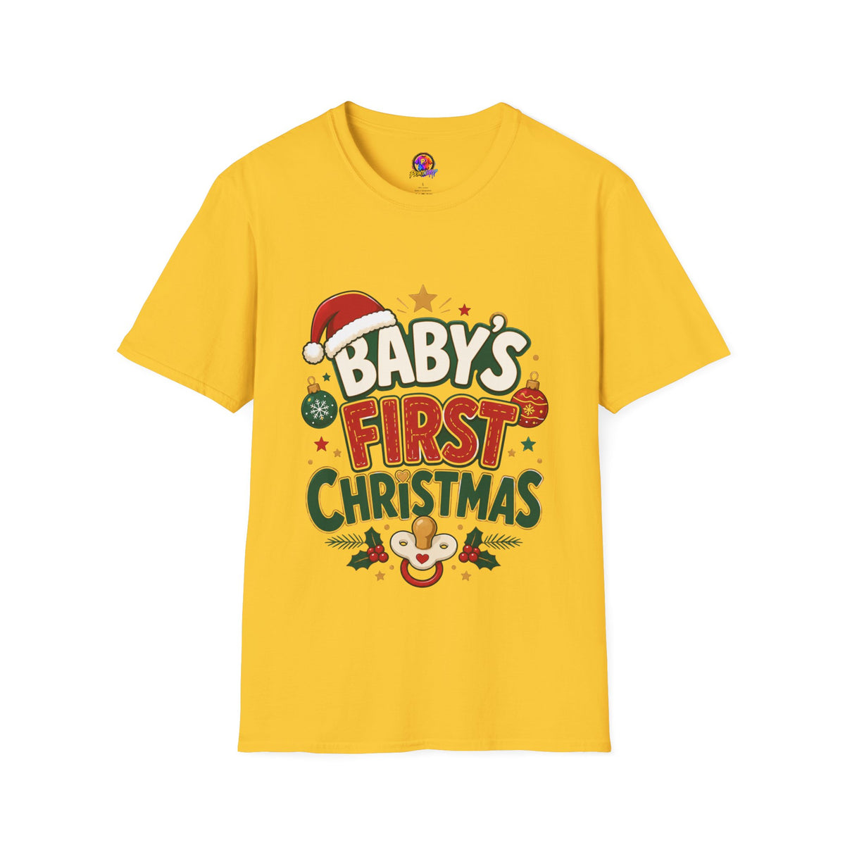 Baby's First Christmas T-Shirt — Festive Santa Hat & Ornaments Holiday Tee