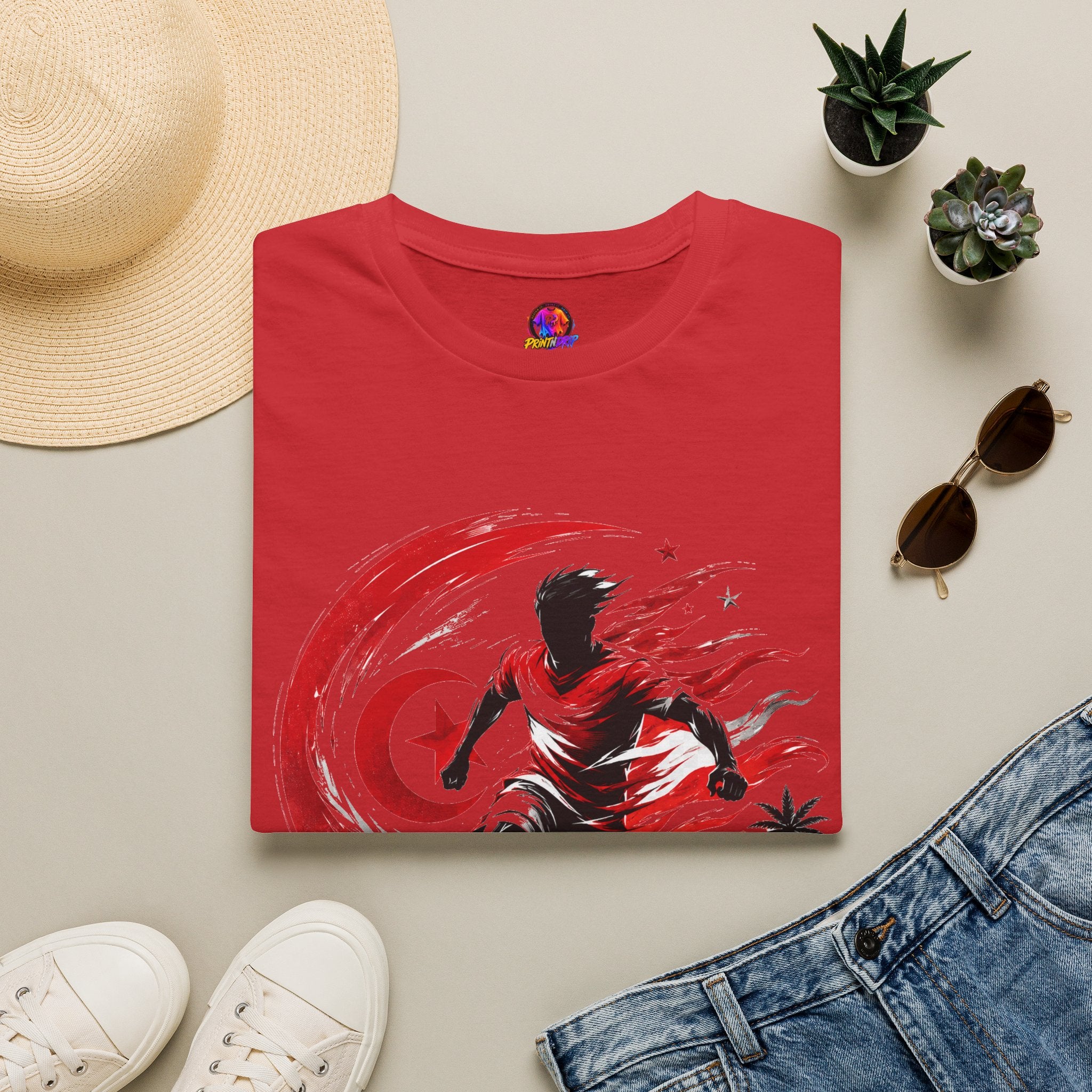 Tunisia Carthage Fire Soccer T-Shirt — Red Crescent Football Fan Tee