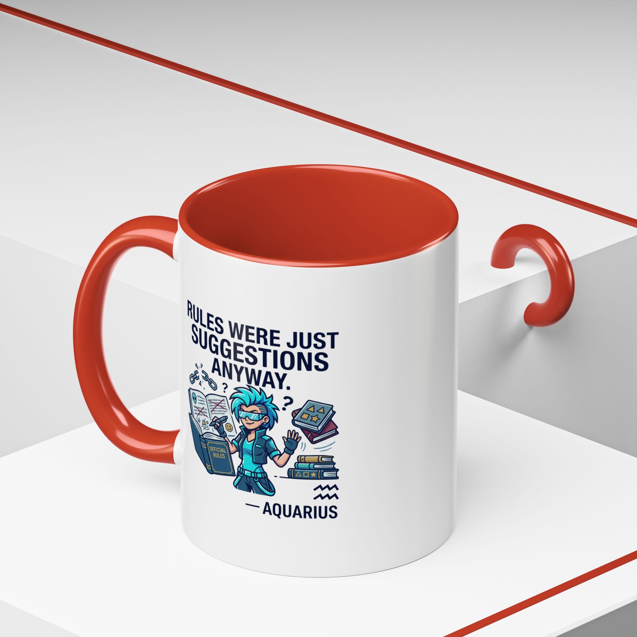 Aquarius Coffee Mug — "Rules Were Just Suggestions Anyway" Funny Zodiac Accent Mug 11oz