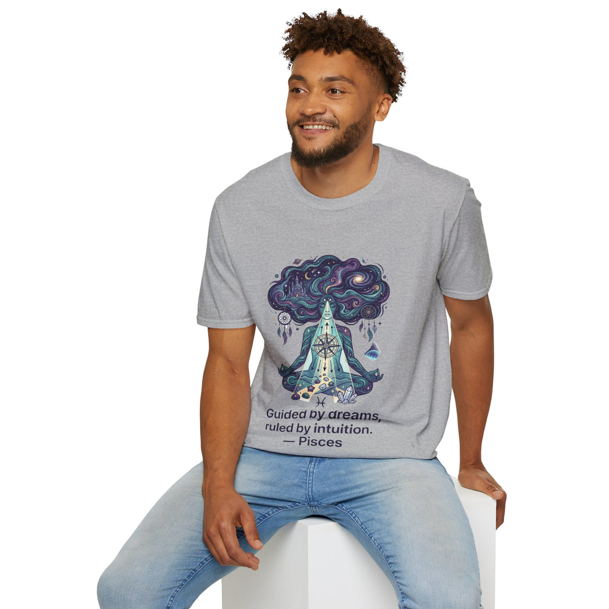 Dreamy Meditation T-Shirt — 'Guided by dreams, ruled by intuition' Spiritual Art Tee