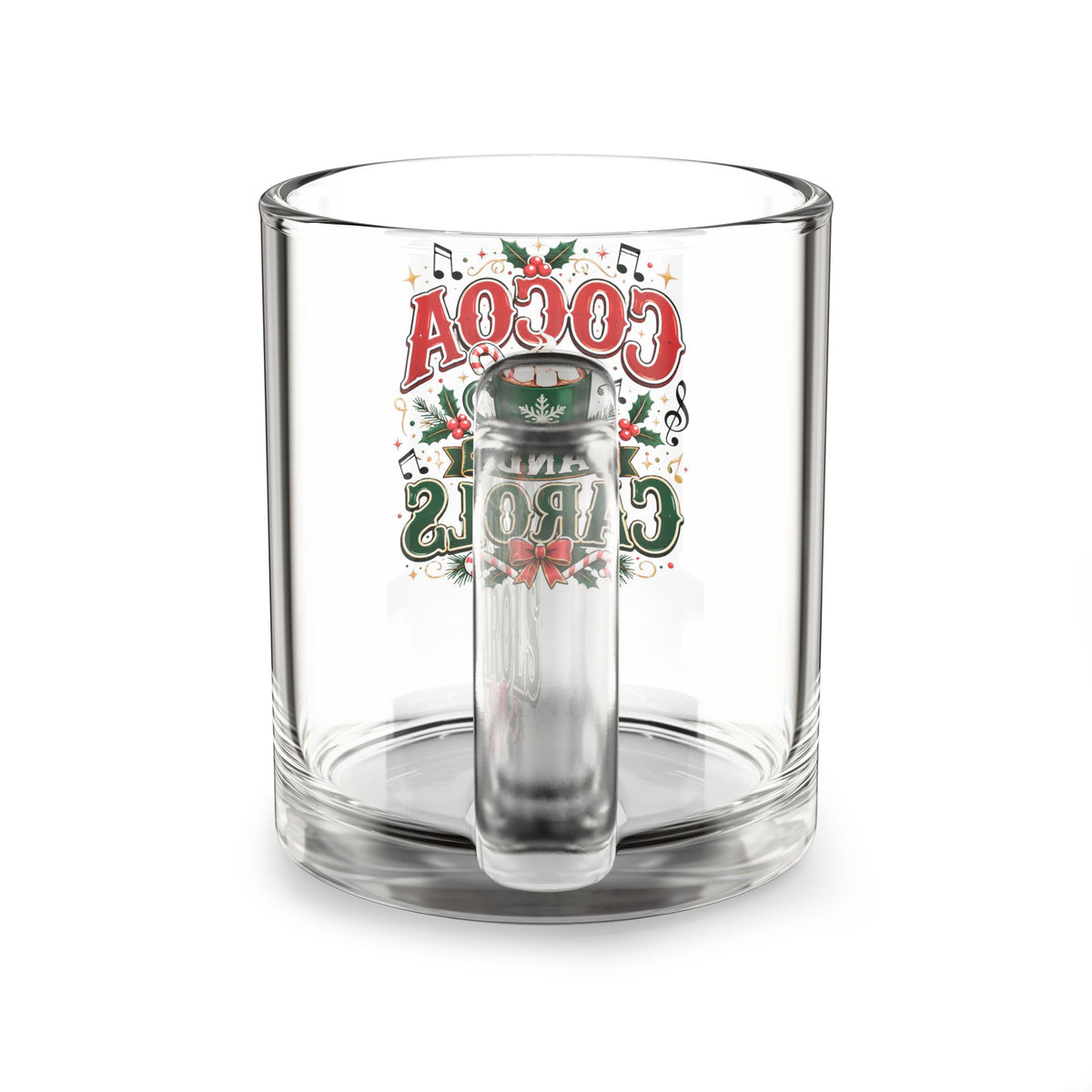 Christmas Glass Mug 10 oz Cocoa and Carols 10oz Glass Mug — Festive Holiday Hot Cocoa Cup