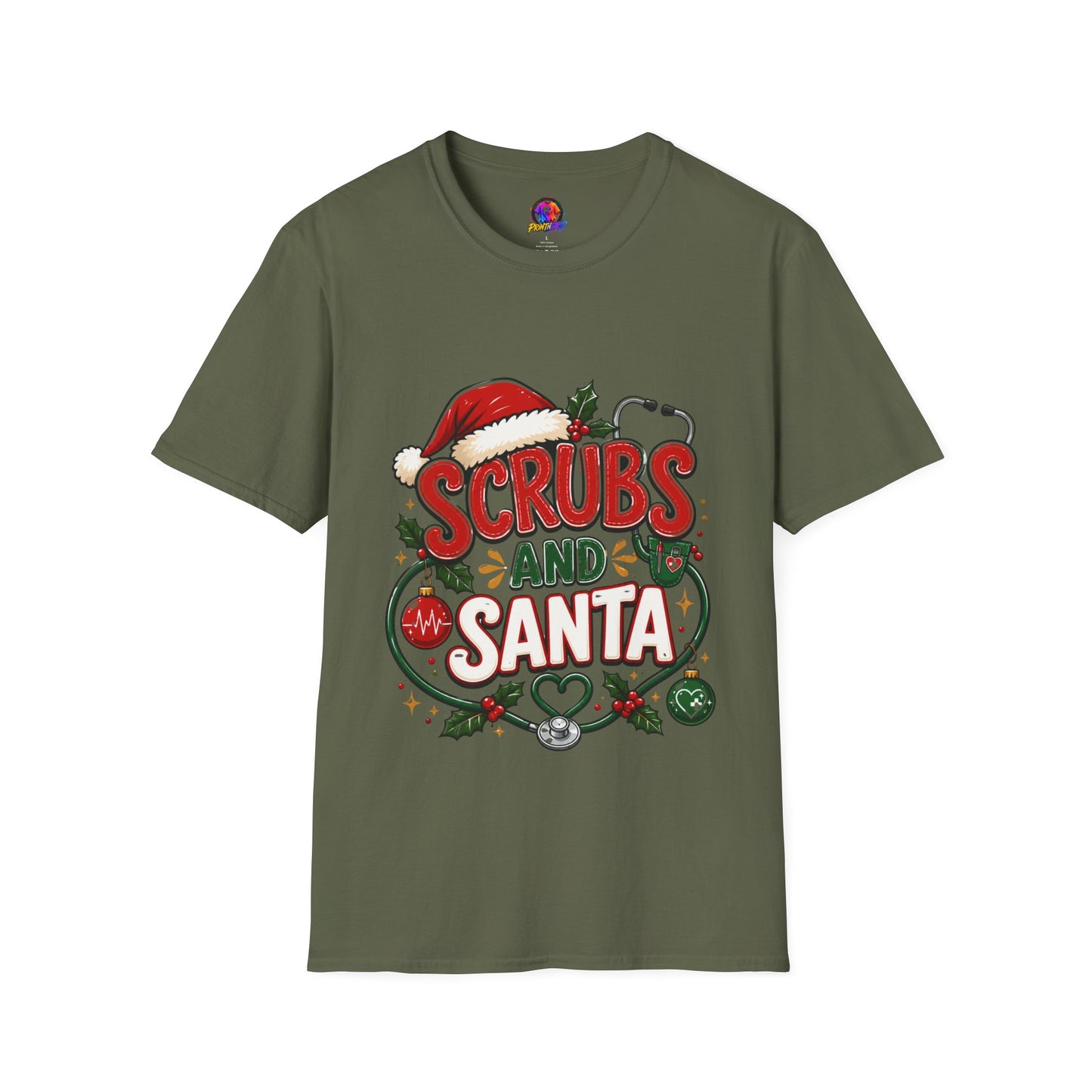 Scrubs and Santa Christmas Tee — Funny Nurse Holiday T-Shirt