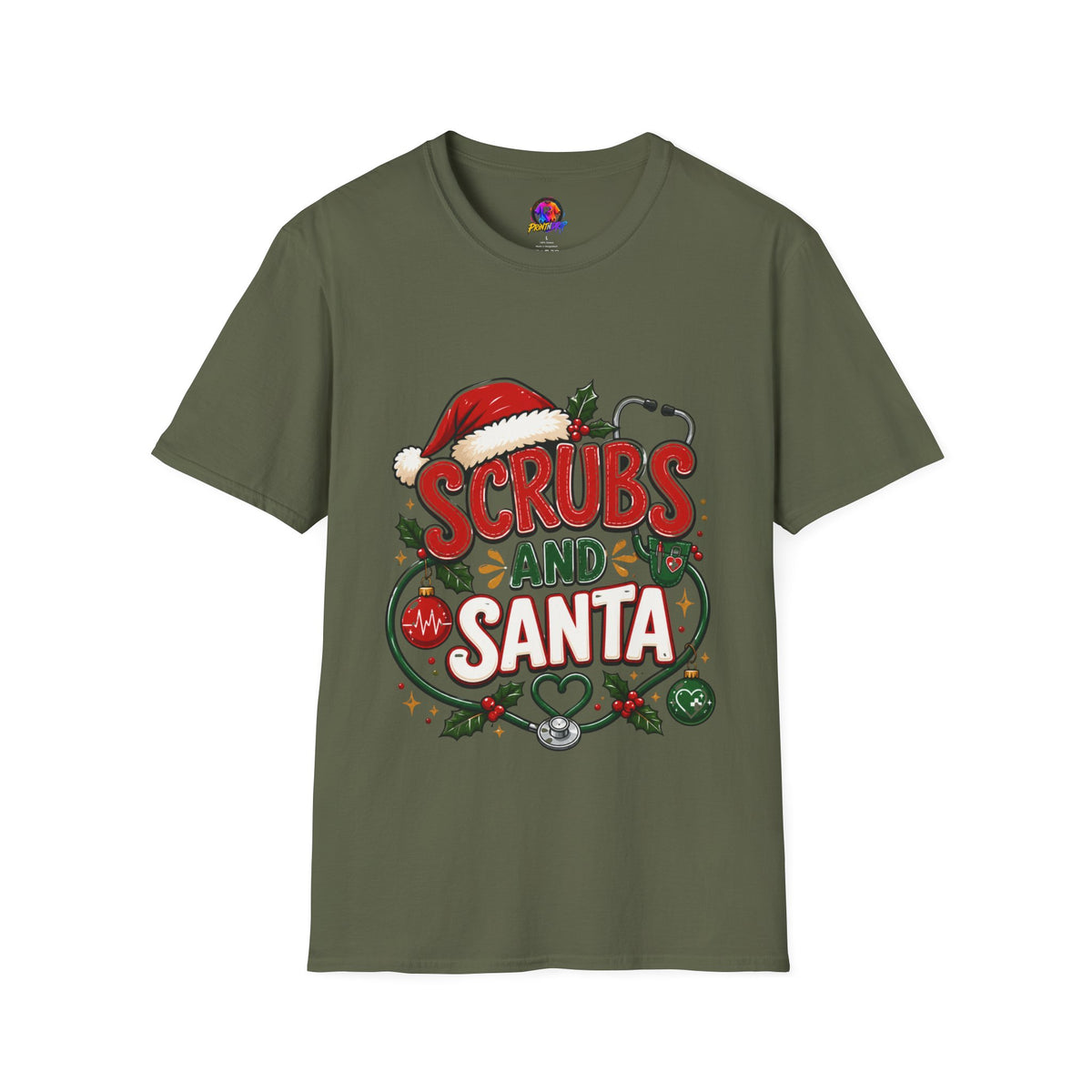 Scrubs and Santa Christmas Tee — Funny Nurse Holiday T-Shirt