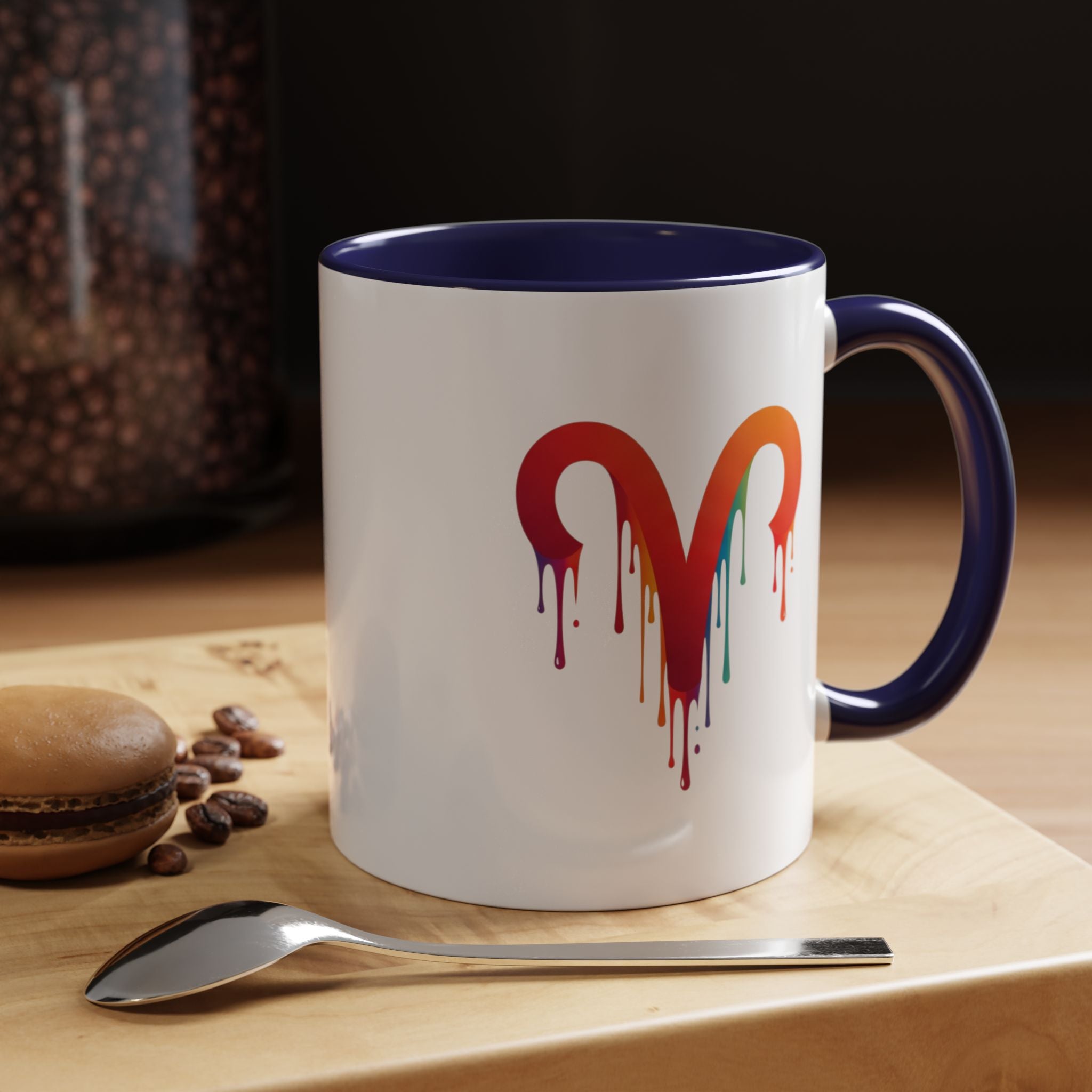 Rainbow Drip Heart Coffee Mug — Colorful Art Accent Mug