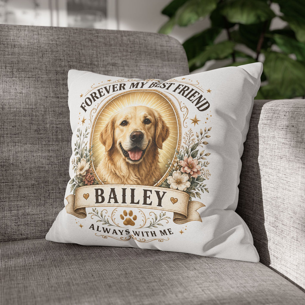 Forever My Best Friend Personalized Dog Photo Milo Bailey Dog Dad Mom Pillowcase — "Bailey" Memorial Throw Pillowcase