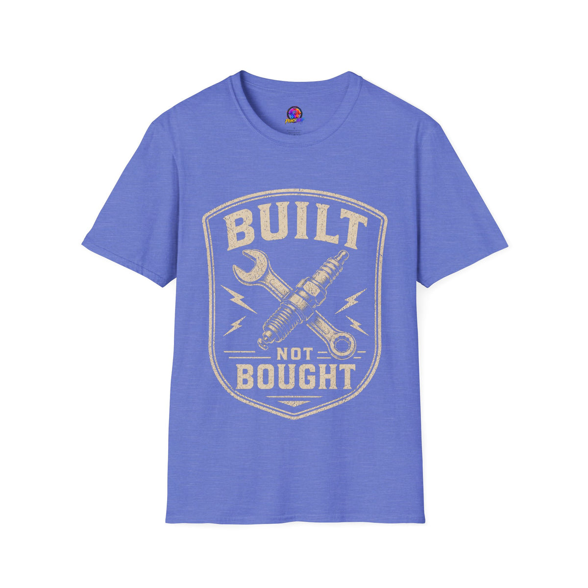Built Not Bought T-Shirt — Vintage Mechanic Wrench & Spark Plug Design