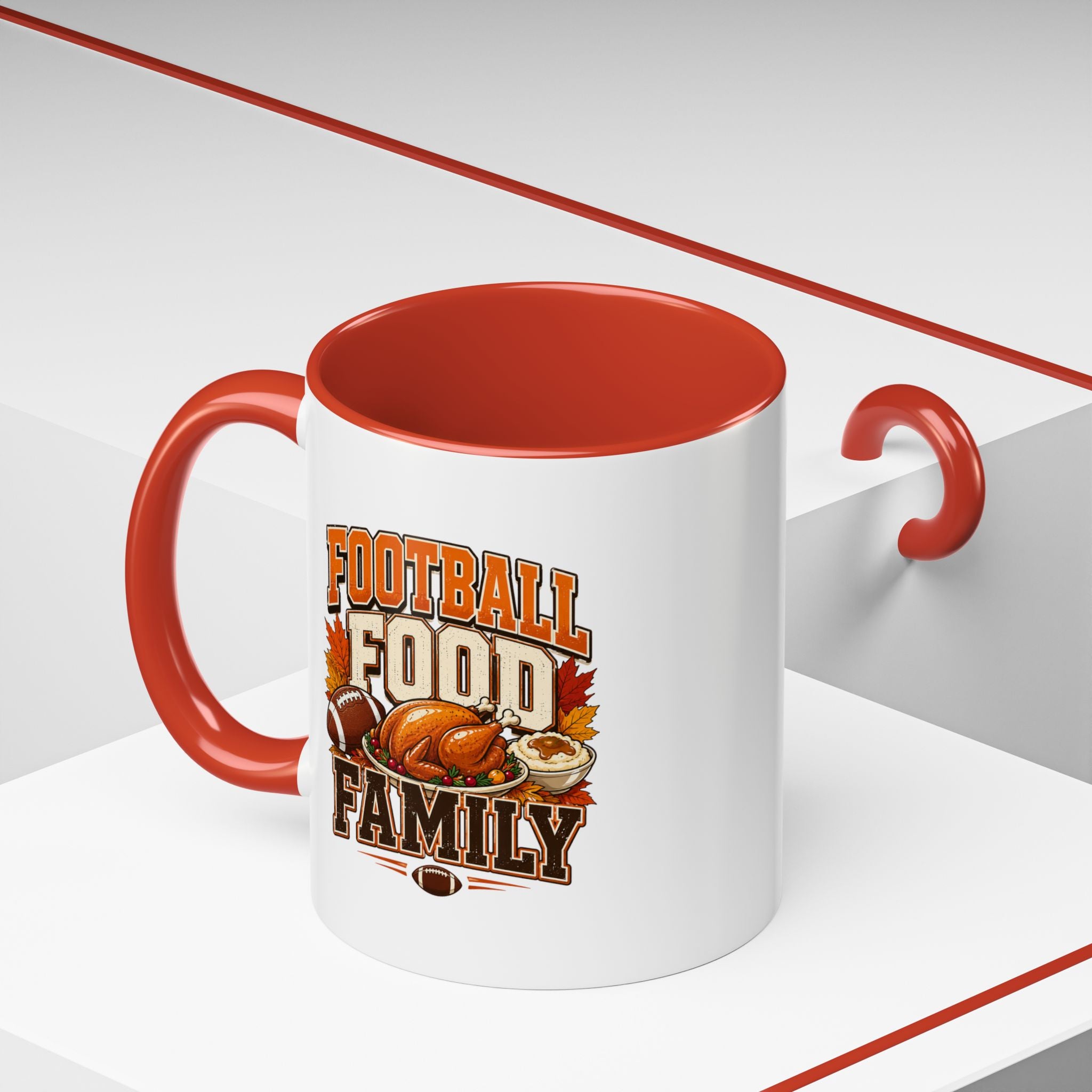 Thanksgiving Mug Football, Food & Family Coffee Mug — Thanksgiving Game Day Accent Mug