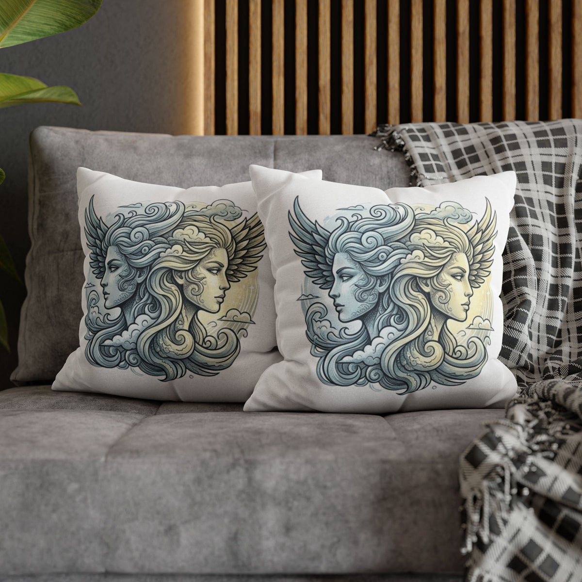 Gemini Dual Goddess Decorative Pillowcase — Celestial Sun & Moon Art Throw Pillow