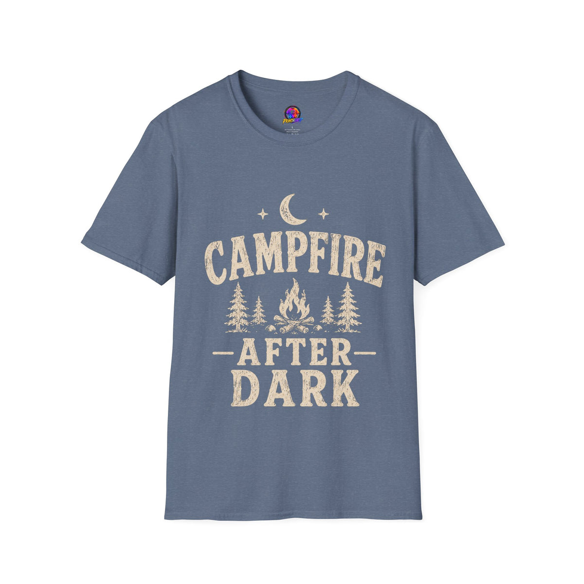 Campfire After Dark T-Shirt — Cozy Camping Moon & Trees Graphic