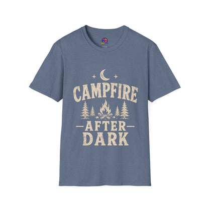 Campfire After Dark T-Shirt — Cozy Camping Moon & Trees Graphic