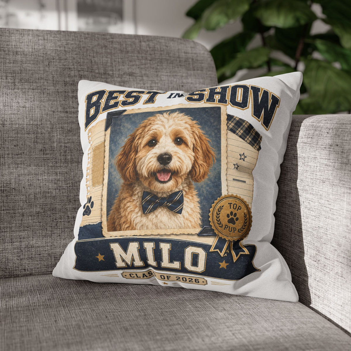 Best in Show Personalized Dog Pillowcase — 'Milo' Pet Portrait Throw Pillowcase Milo Bailey Dog Dad Mom