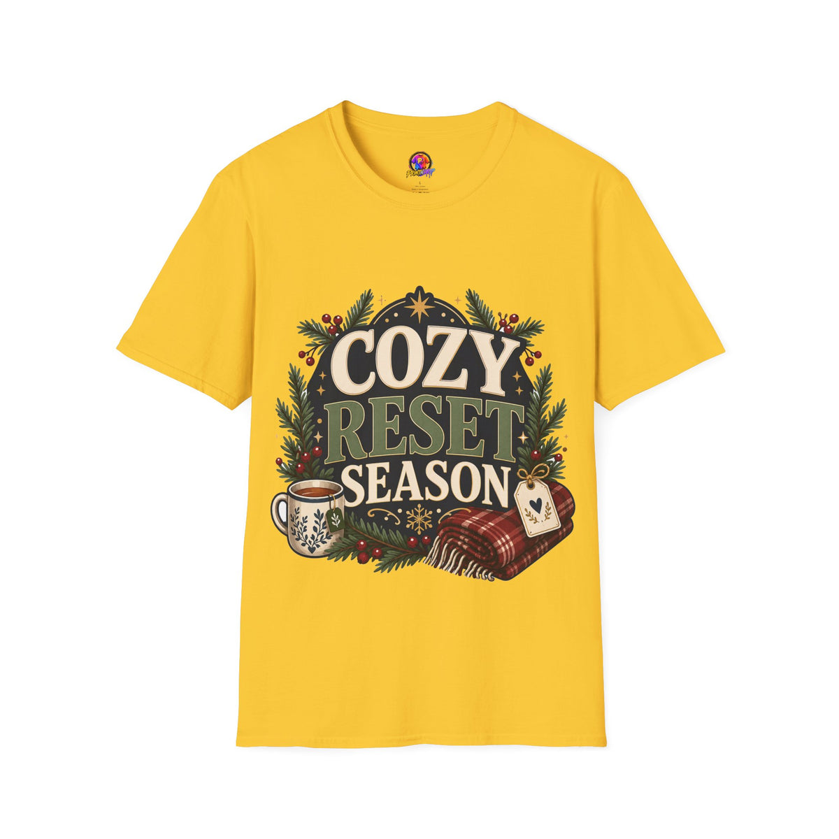 Cozy Reset Season T‑Shirt — Holiday Cozy Cabin Graphic Tee