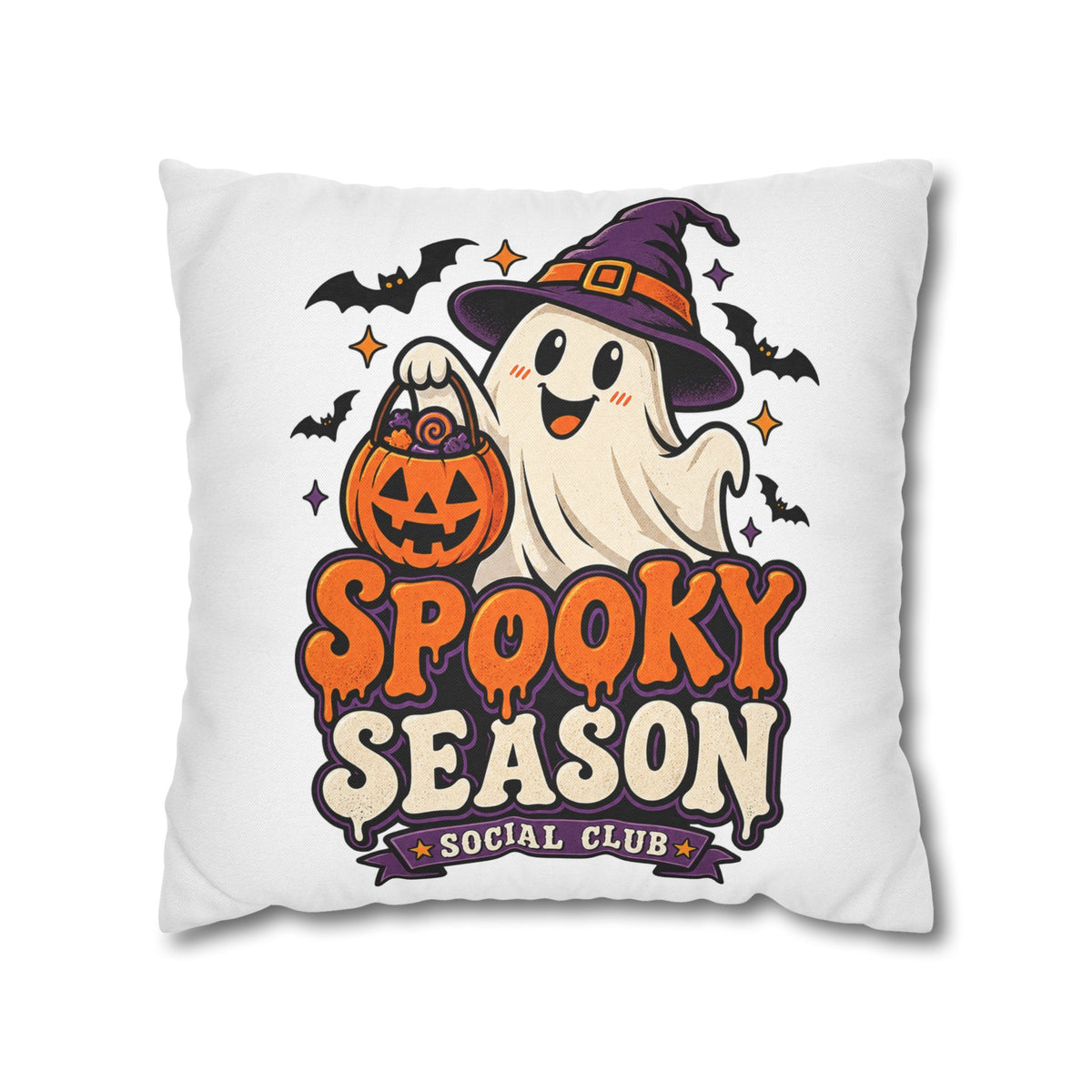 Spooky Season Pillow Cover — Halloween Ghost Pumpkin Decorative Throw Pillowcase