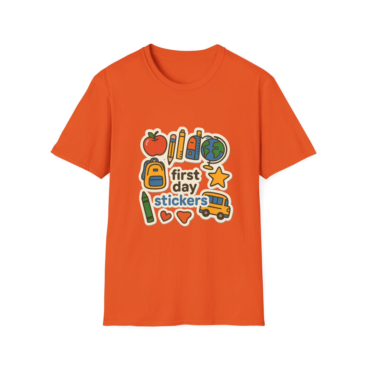 Teacher Sticker Icons T-Shirt — Cute Apple, Pencil & Globe School Tee - Trending Now - August 2026