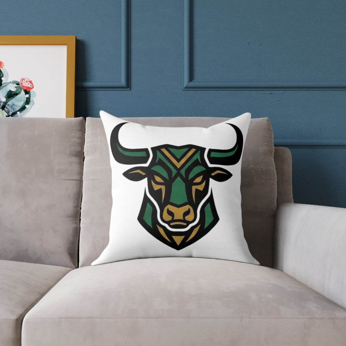 Astrological Taurus Zodiac Colorful Bull Head  Square Poly Canvas Pillow