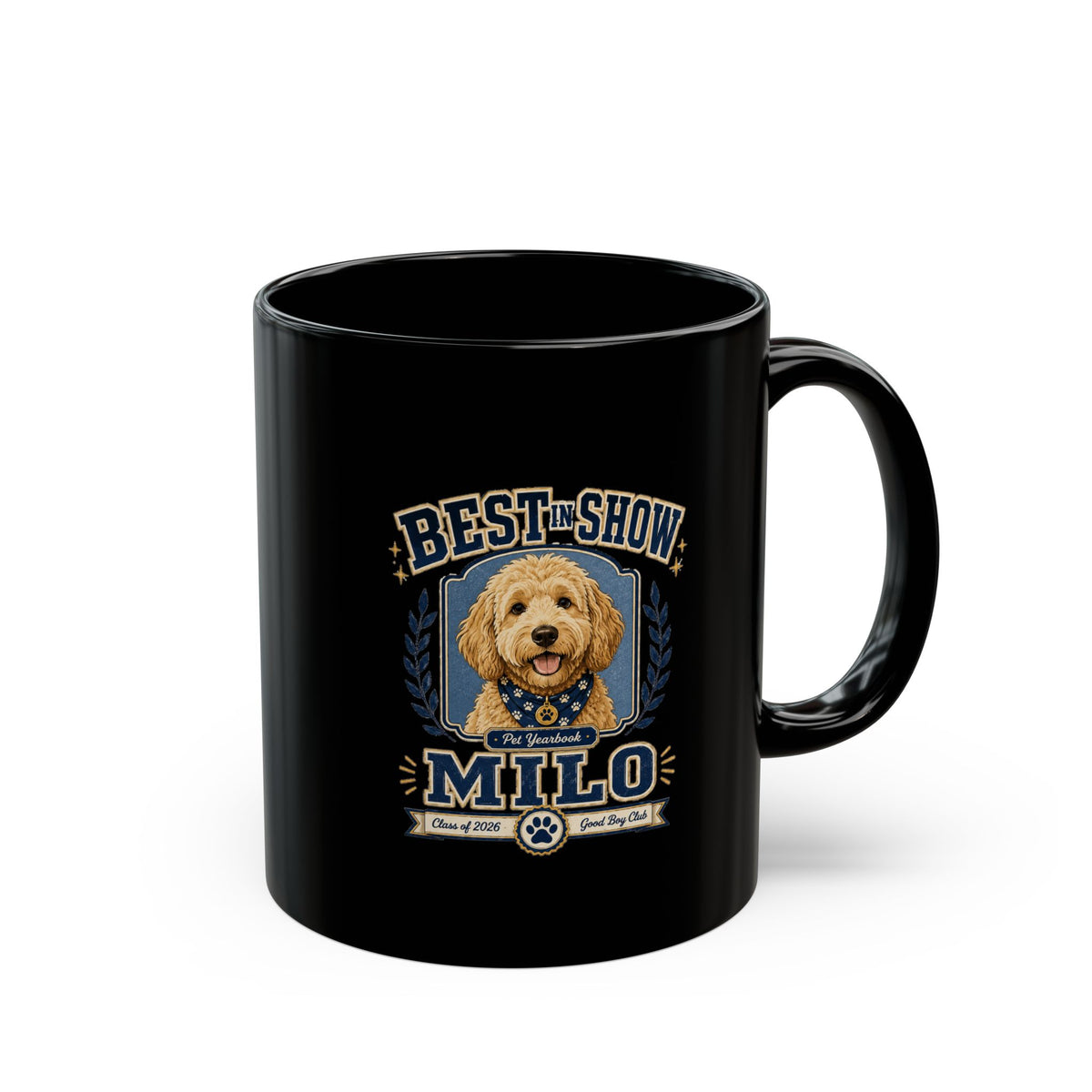 Milo Bailey Dog Dad Mom Black Mug