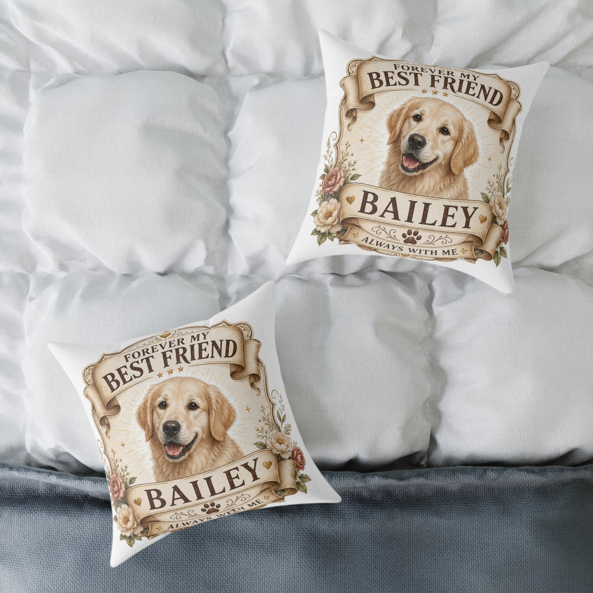 Forever My Best Friend Personalized Dog Milo Bailey Dog Dad Mom Pillow — Golden Retriever Name Cushion (Bailey)