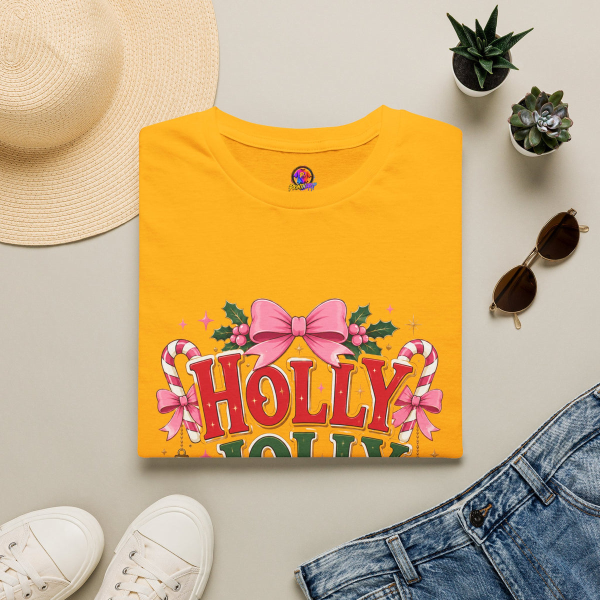 Holly Jolly Girl T-Shirt — Pink Holiday Graphic Tee