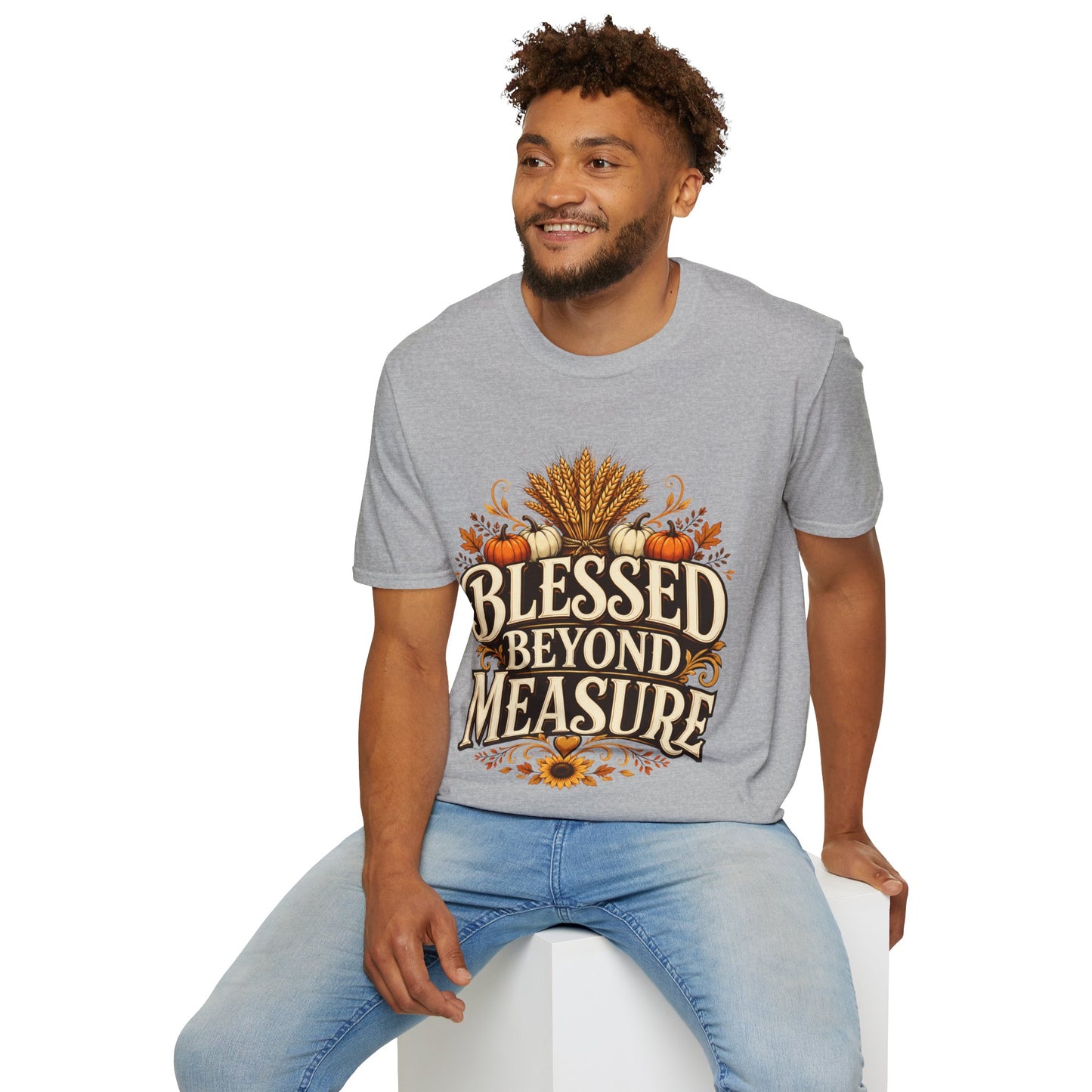 Blessed Beyond Measure T-Shirt — Fall Harvest Pumpkin & Wheat Tee