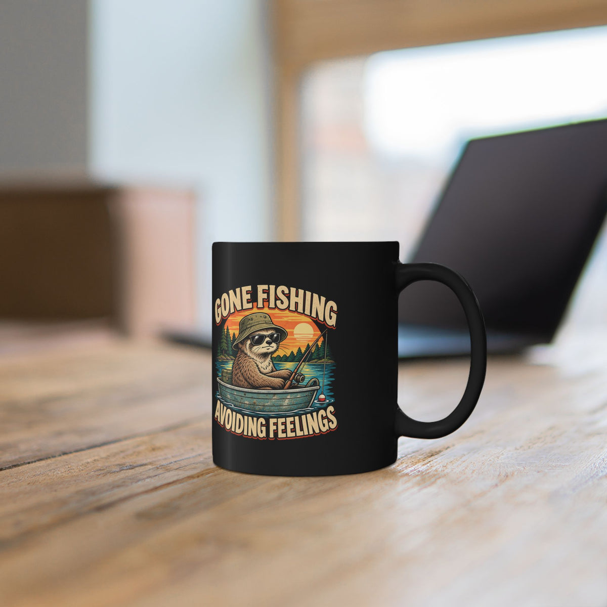 Gone Fishing Avoiding Feelings Mug — Funny Sloth Fishing Coffee Cup