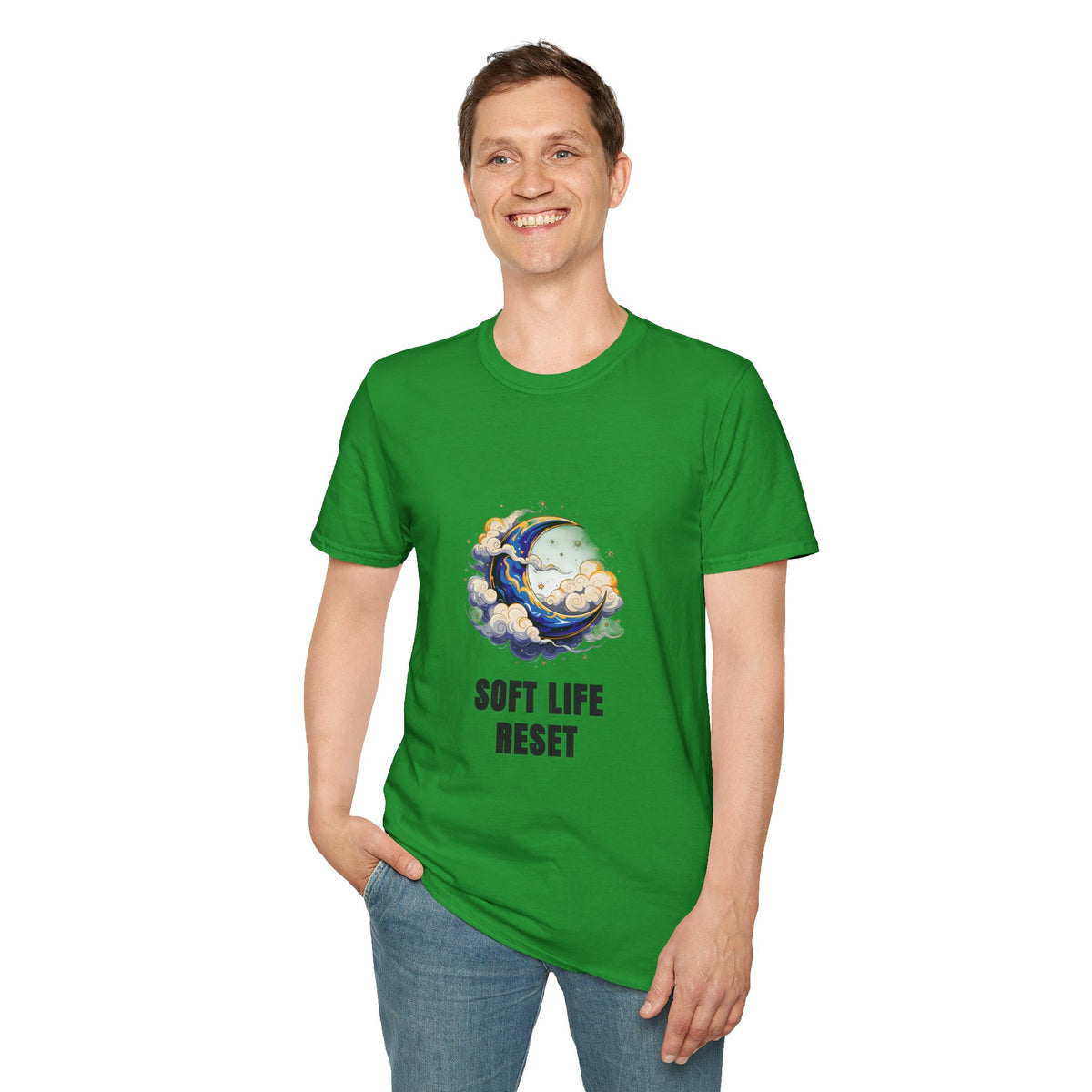 Soft Life Reset T-Shirt — Crescent Moon Cloud Graphic Tee - Trending Now - August 2026