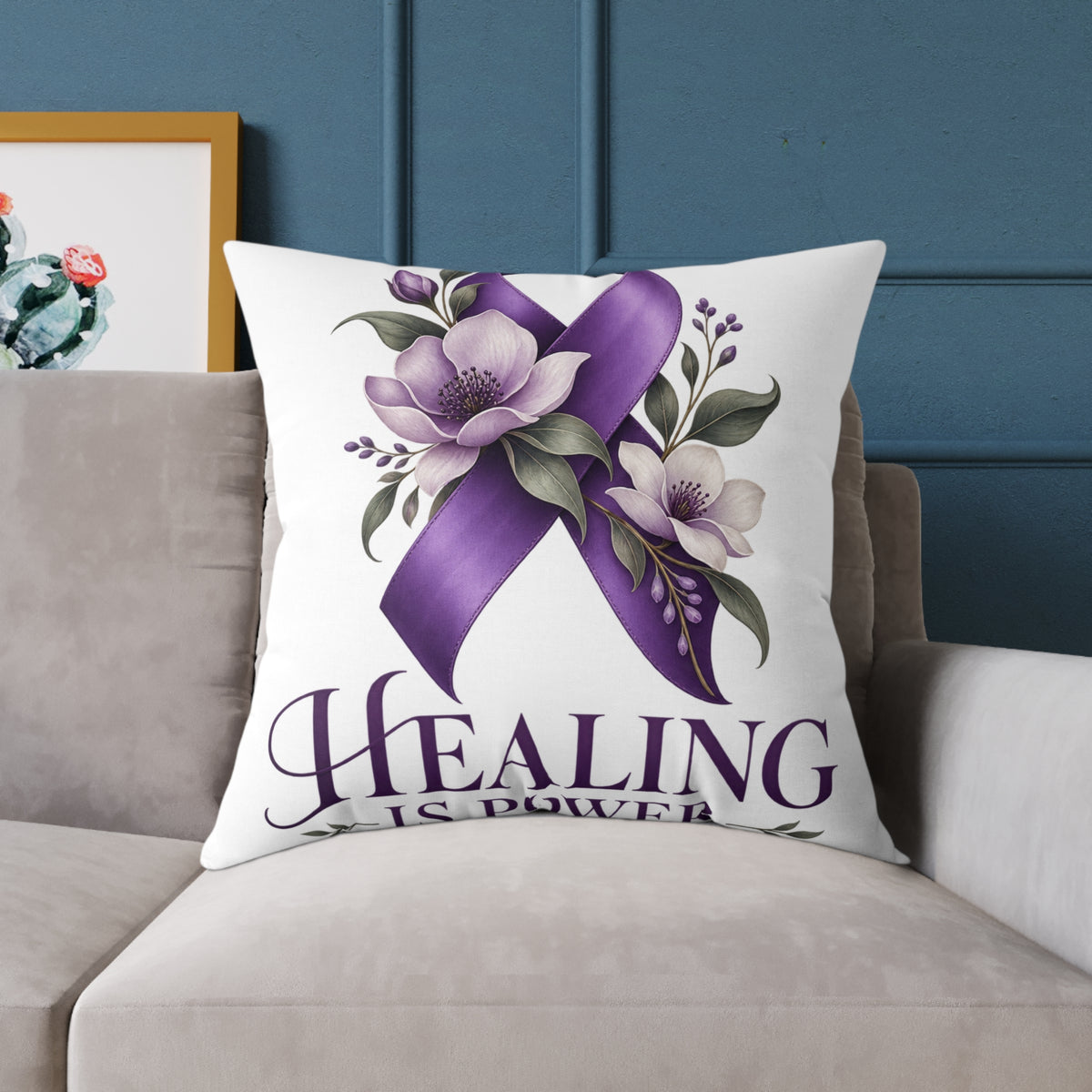 Healing Purple Domestic Violence Awareness Ribbon Pillow — Floral Support Decorative Throw
