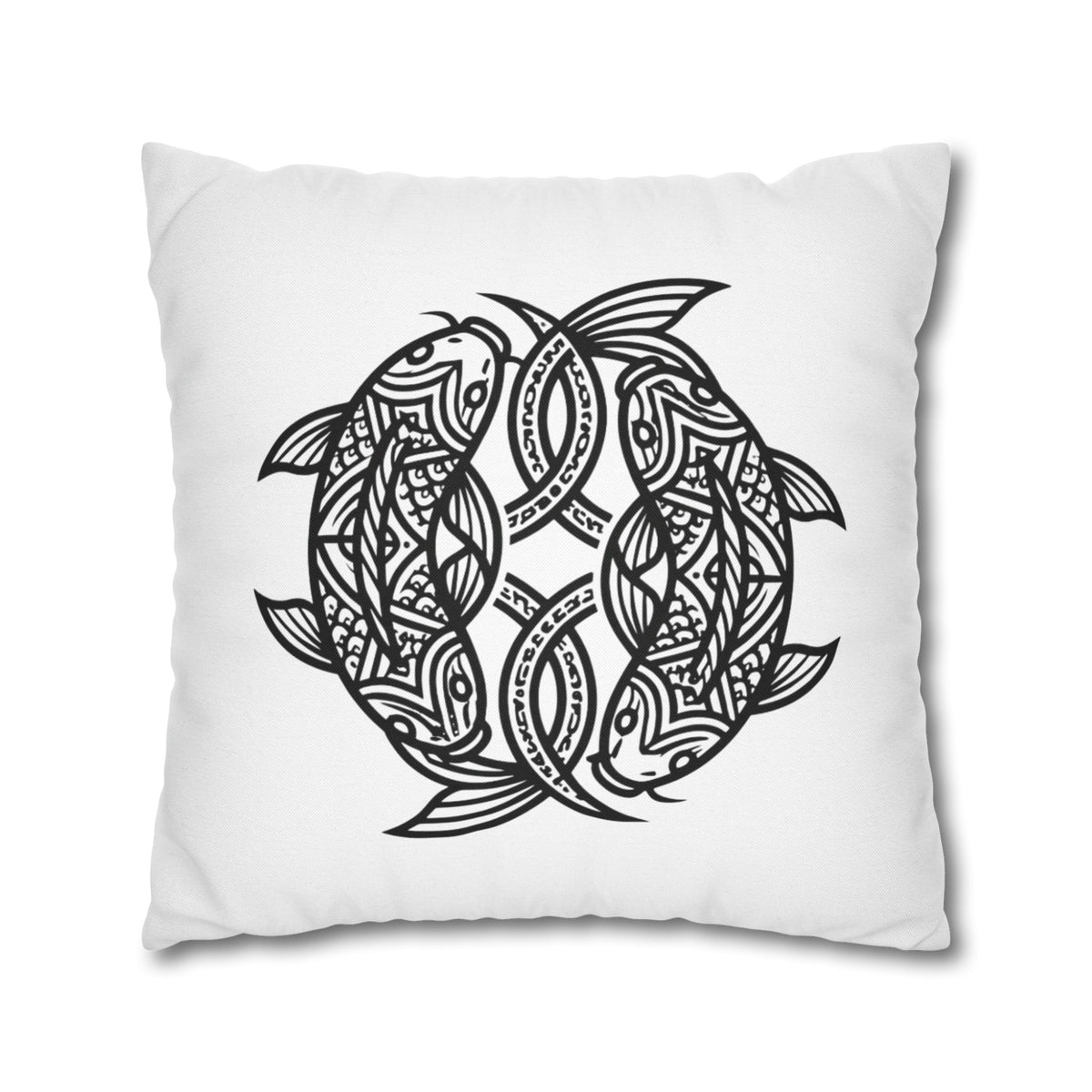 Pisces Celtic Koi Fish Decorative Pillowcase — Tribal Circle Fish Throw Pillow
