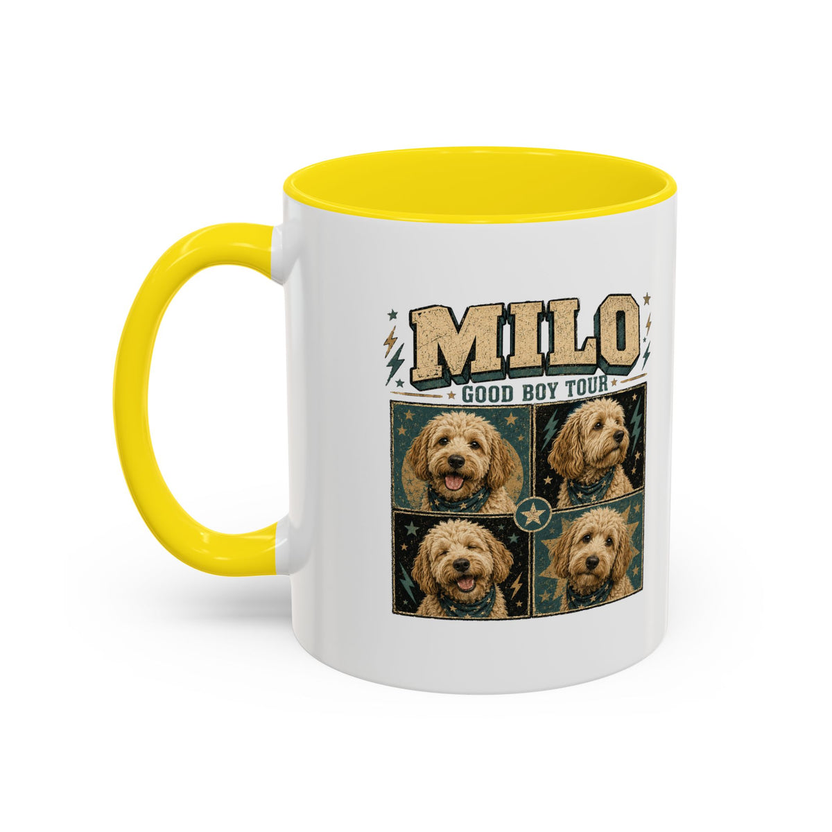 Milo Bailey Dog Dad Mom Personalized Dog Mug — "Milo: Good Boy Tour" Photo Accent Coffee Mug