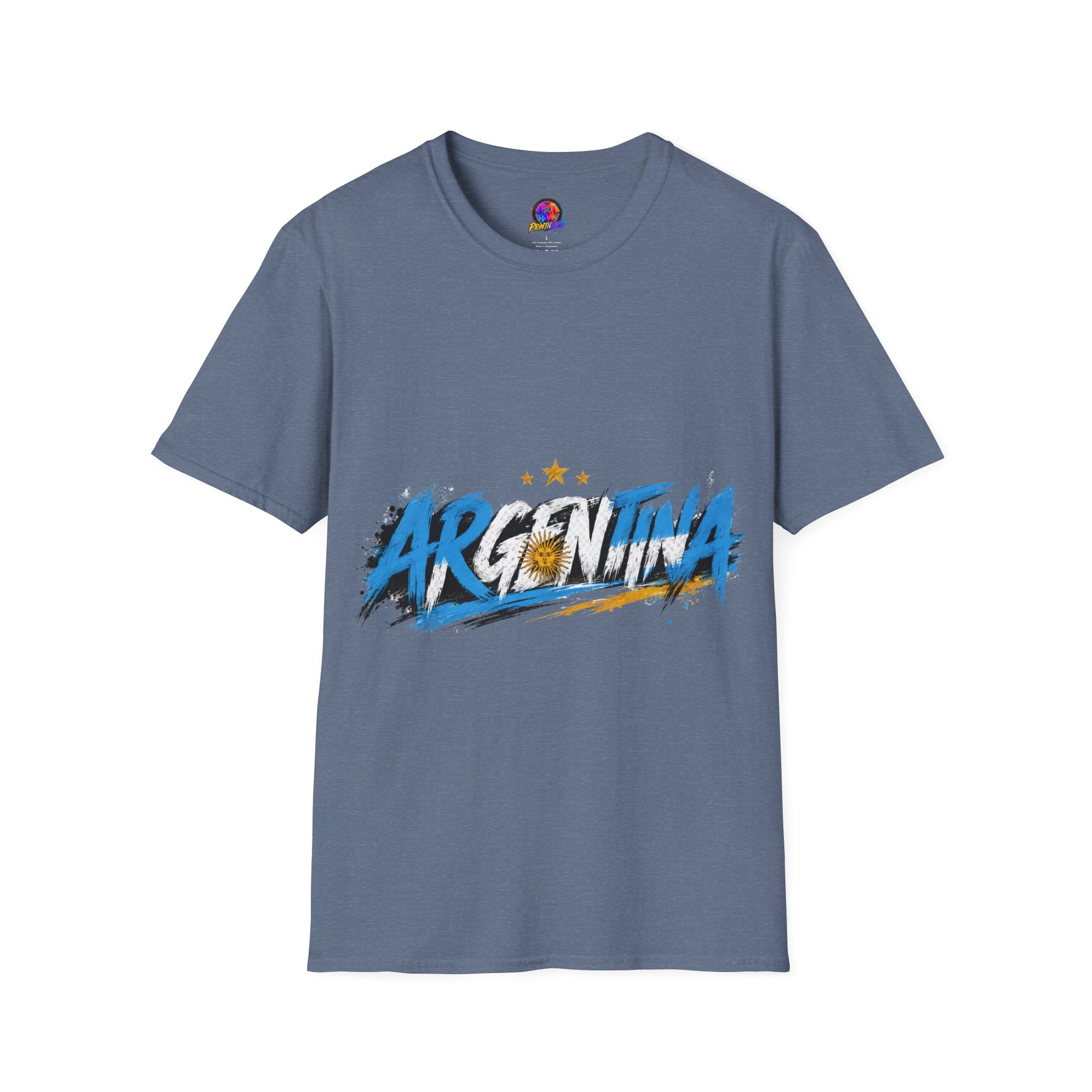 Argentina Graffiti T-Shirt — Soccer Fan Tee with Three Stars & Sun Emblem