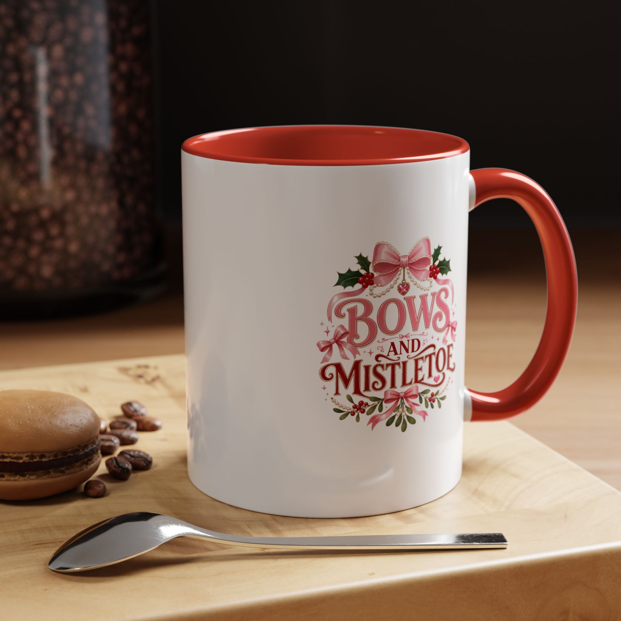 Bows and Mistletoe Accent Coffee Mug — Holiday Floral Christmas Coffee Cup