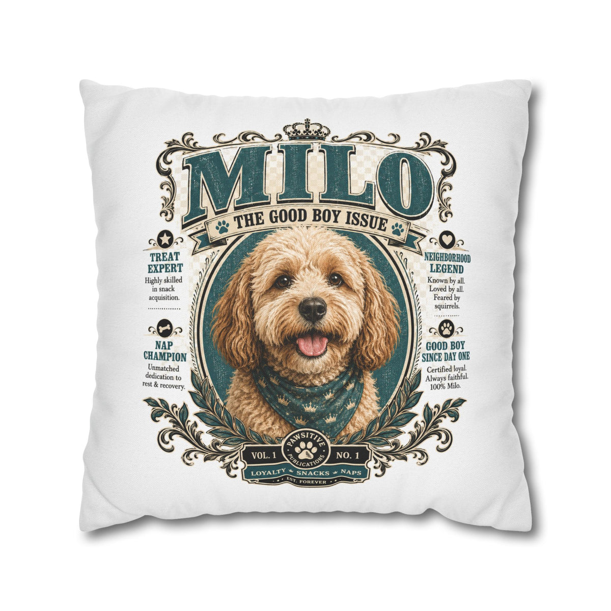 Dog Pillowcase — Personalized 'Milo The Good Boy Issue' Decorative Throw Pillowcase Milo Bailey Dog Dad Mom