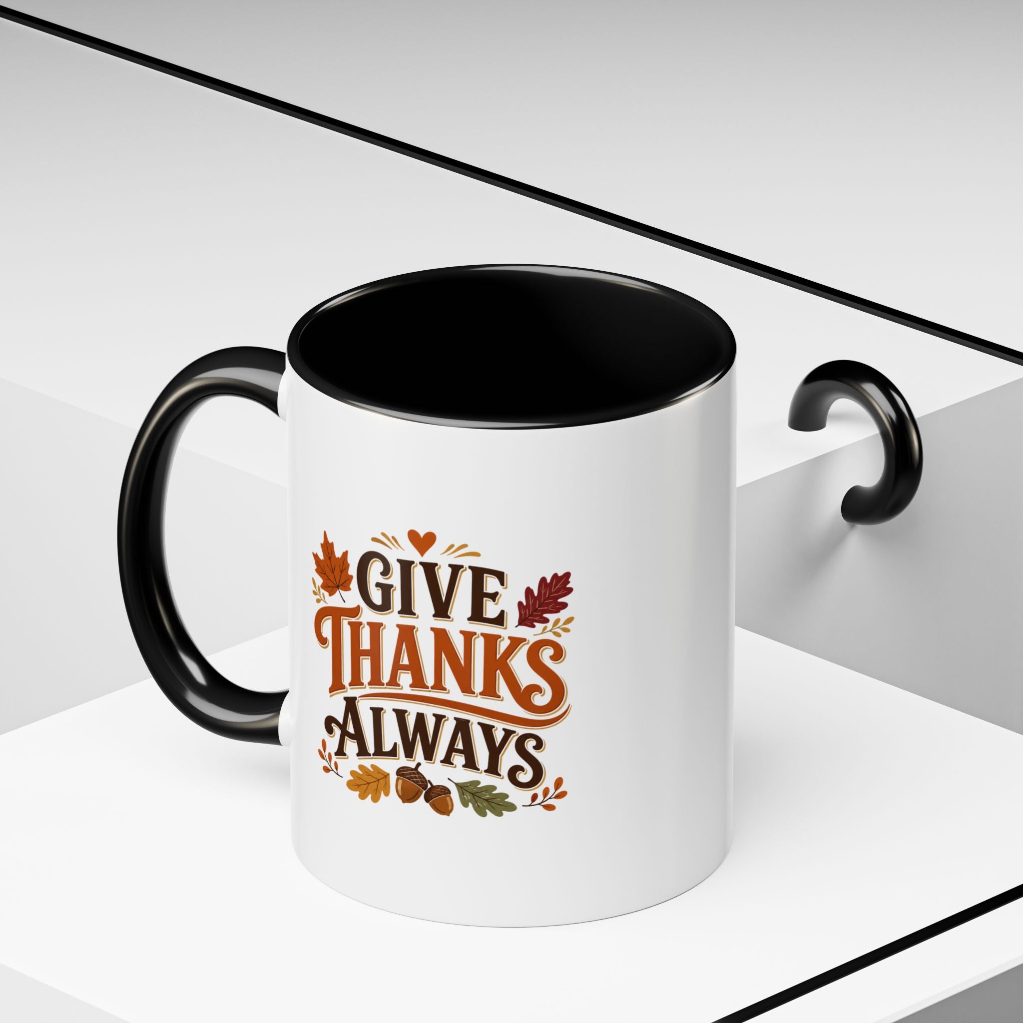 Thanksgiving Mug Give Thanks Always Accent Coffee Mug — Thanksgiving Autumn Ceramic Mug