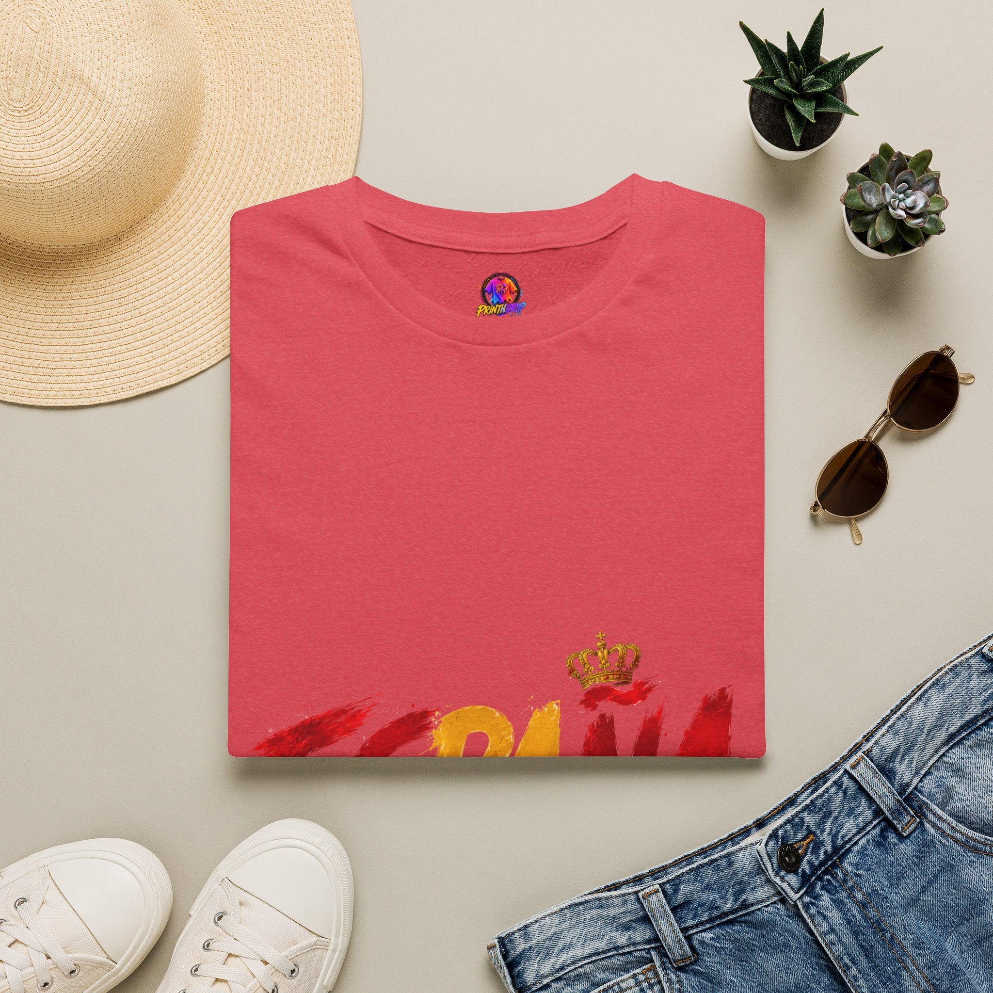 Spain  Graphic T-Shirt — Spanish Flag Brushstroke Design with Crown