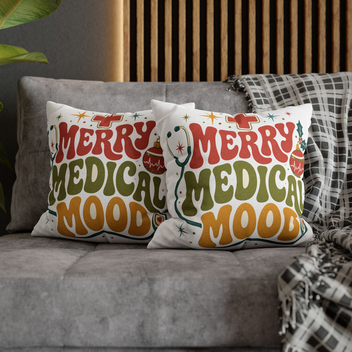 Merry Medical Mood Pillowcase Modern Day Christmas  - Festive Nurse & Doctor Holiday Throw Pillowcase
